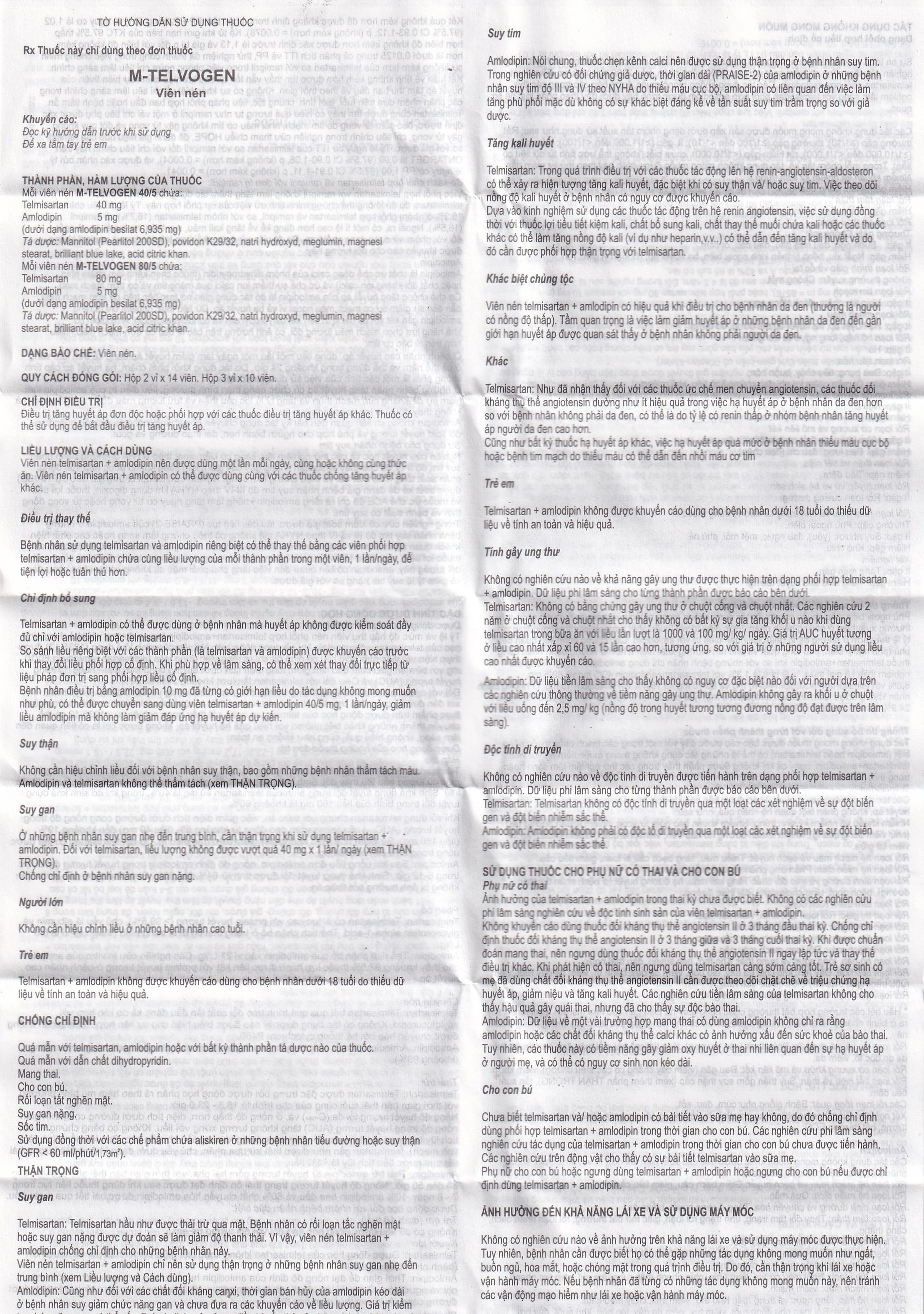 Thuốc M-Telvogen 80/5mg Evertogen điều trị tăng huyết áp đơn độc hoặc kết hợp với thuốc khác (2 vỉ x 14 viên)