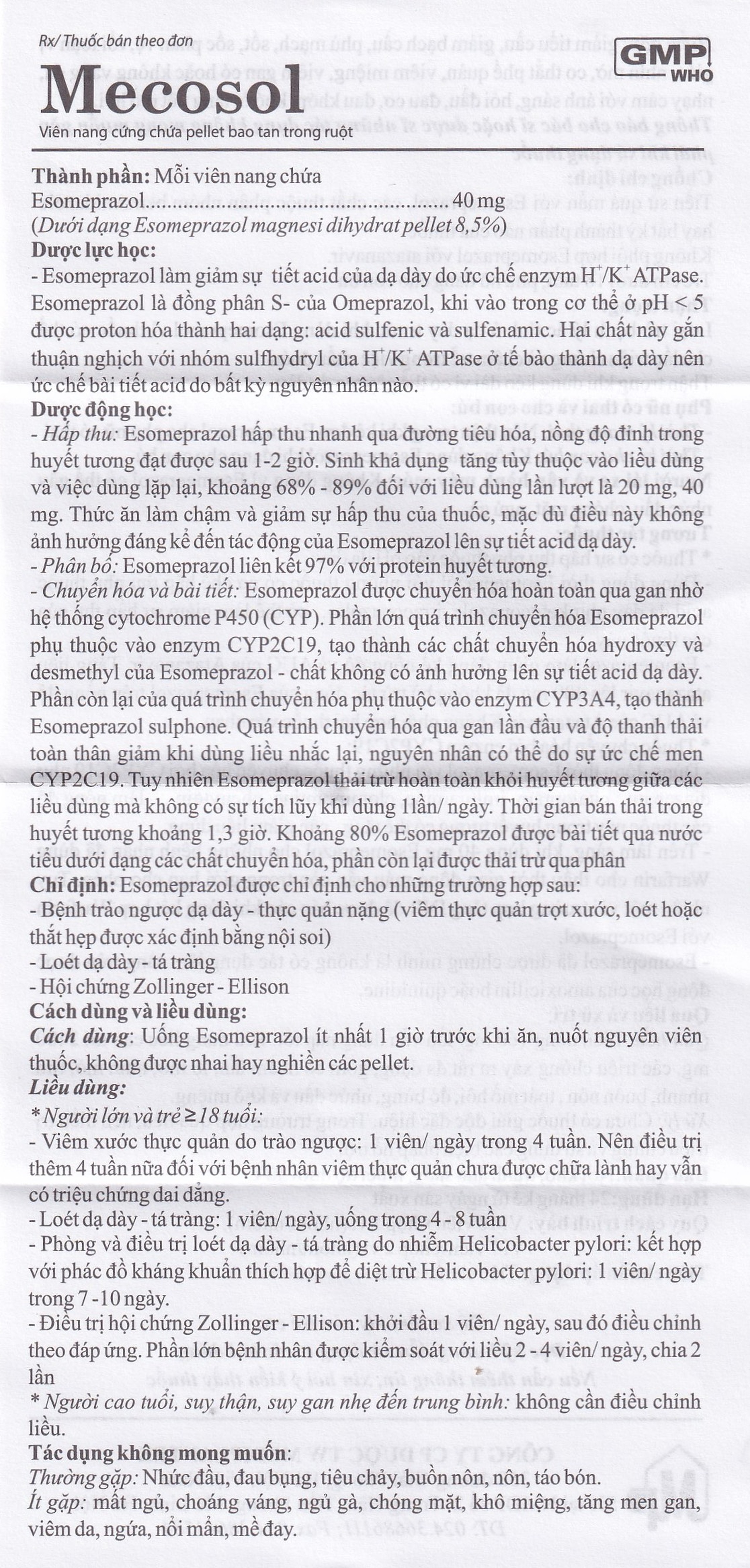 Viên nang cứng Mecosol 40mg Mediplantex điều trị bệnh trào ngược - dạ dày, thực quản (1 vỉ x 10 viên)