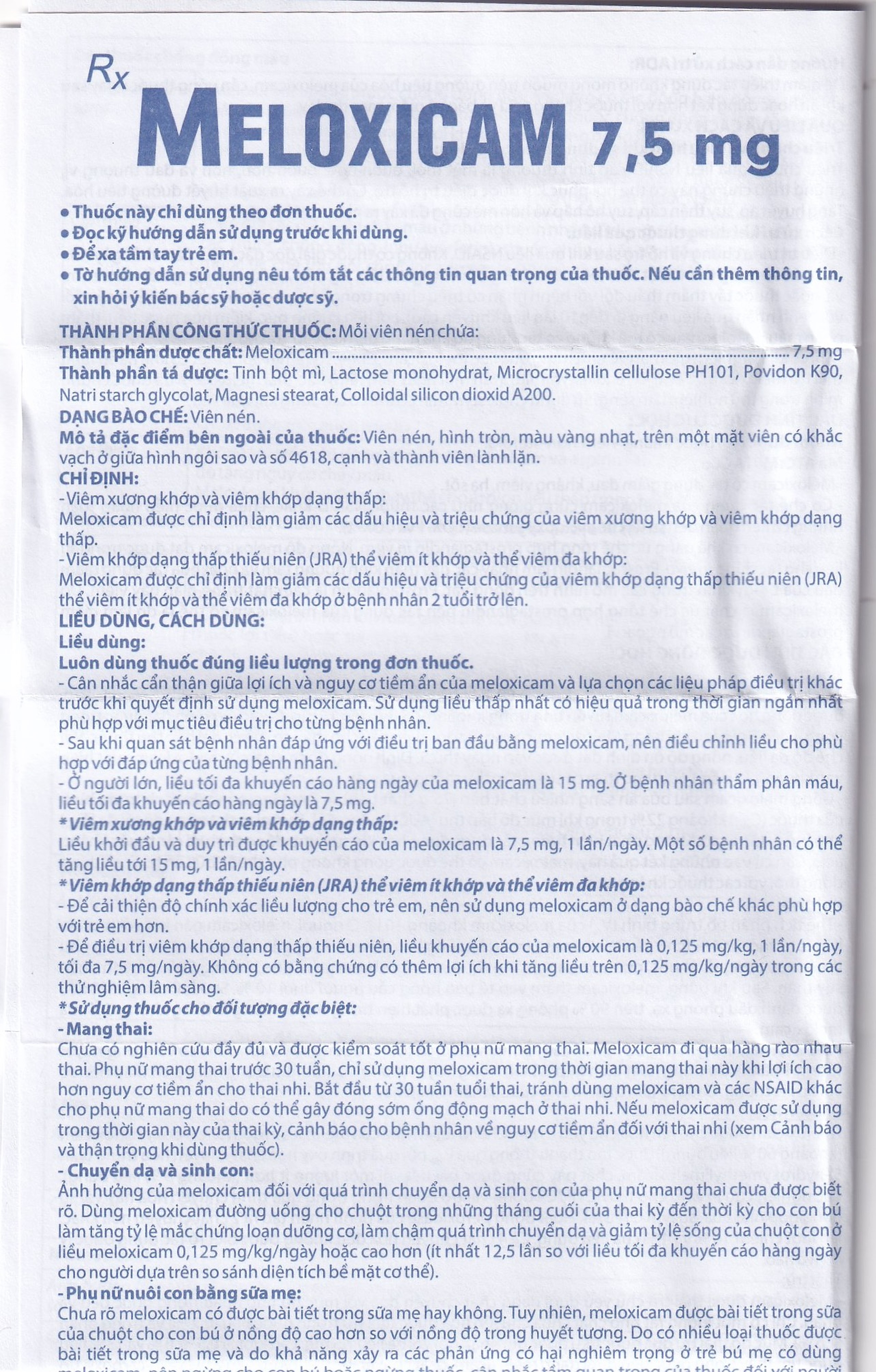 Thuốc Meloxicam 7.5mg điều trị viêm xương khớp, viêm cột sống (2 vỉ x 10 viên)