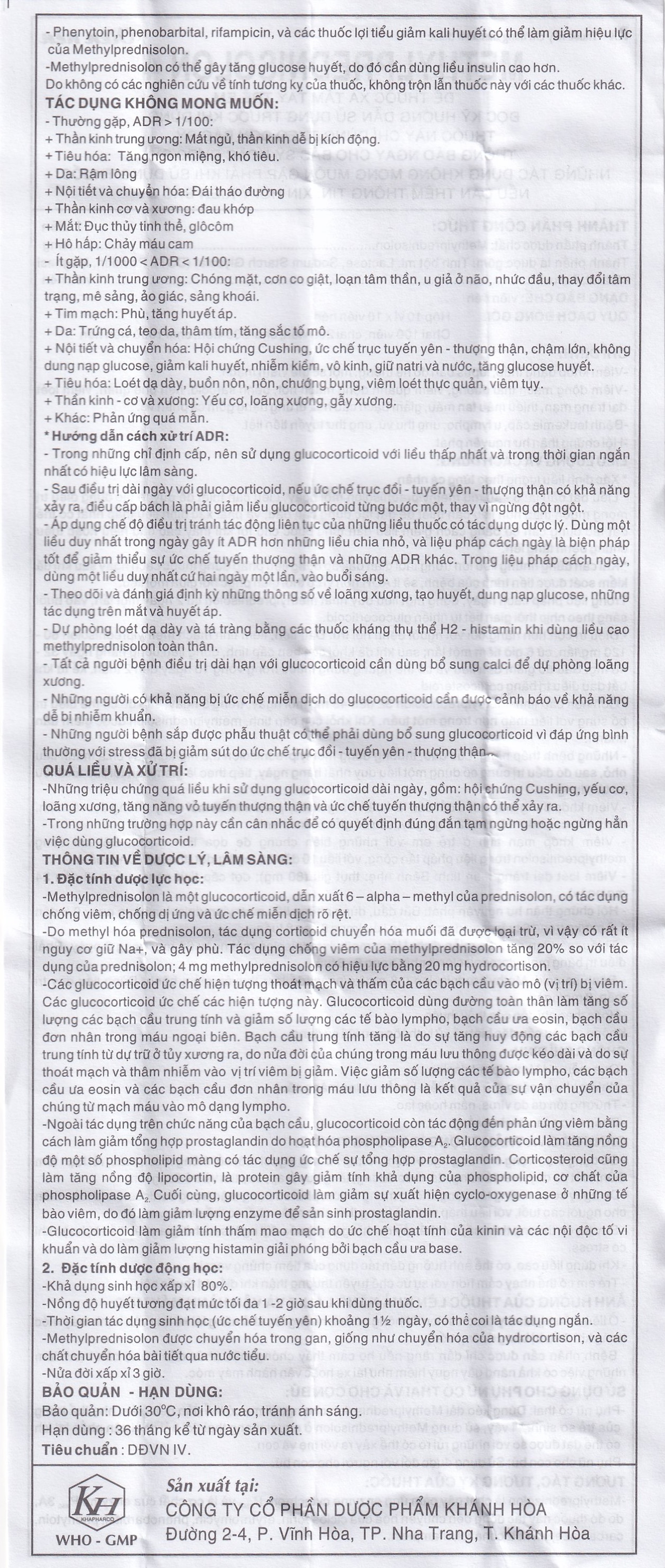 Thuốc Methylprednisolon 4 Khapharco kháng viêm, điều trị viêm khớp dạng thấp, lupus ban đỏ hệ thống (10 vỉ x 10 viên)
