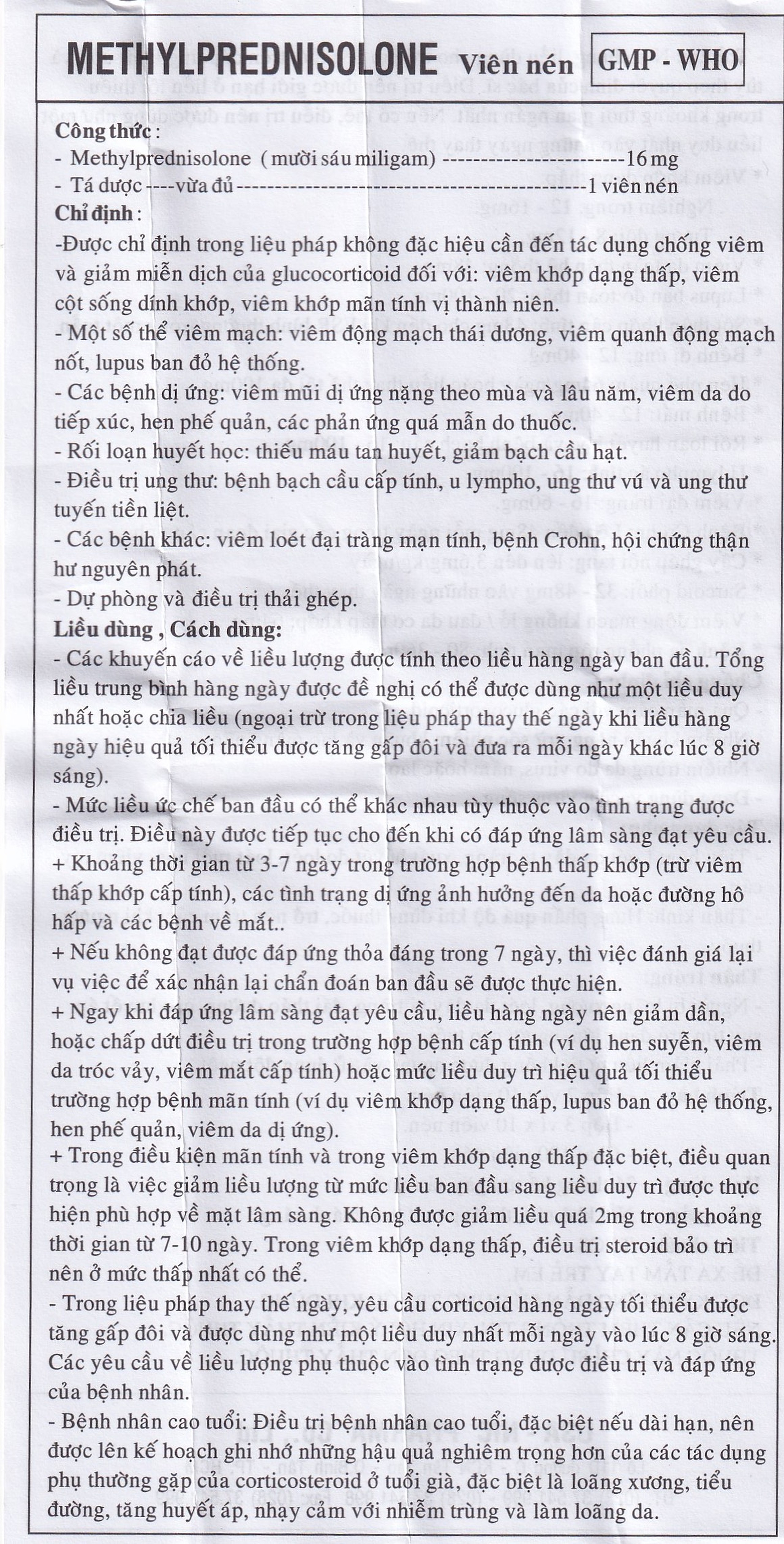 Thuốc Methylprednisolone 16mg Usa - Nic Pharma kháng viêm và ức chế miễn dịch, chống dị ứng (3 vỉ x 10 viên)