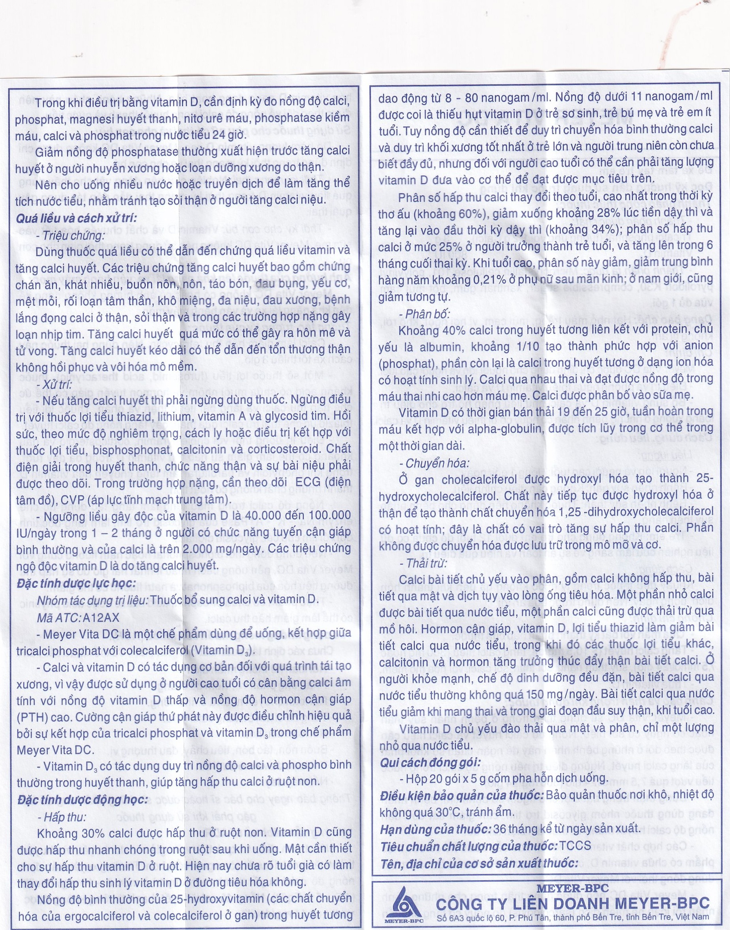 Cốm Pha Hỗn Dịch Uống Meyer Vita DC điều trị và phòng ngừa thiếu vitamin D và canxi, loãng xương (20 gói)