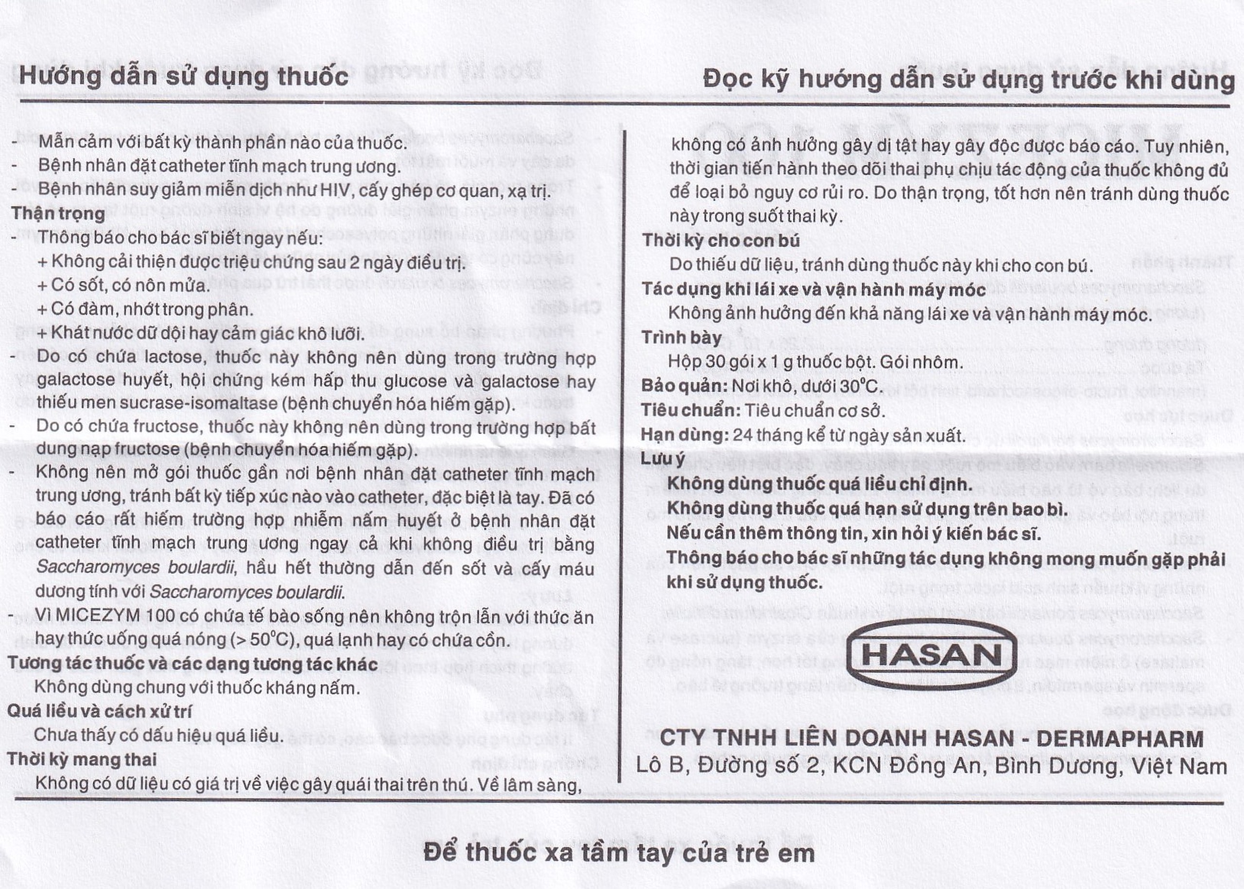 Thuốc bột Micezym 100 Hasan phòng ngừa và điều trị tiêu chảy (30 gói x 1g))