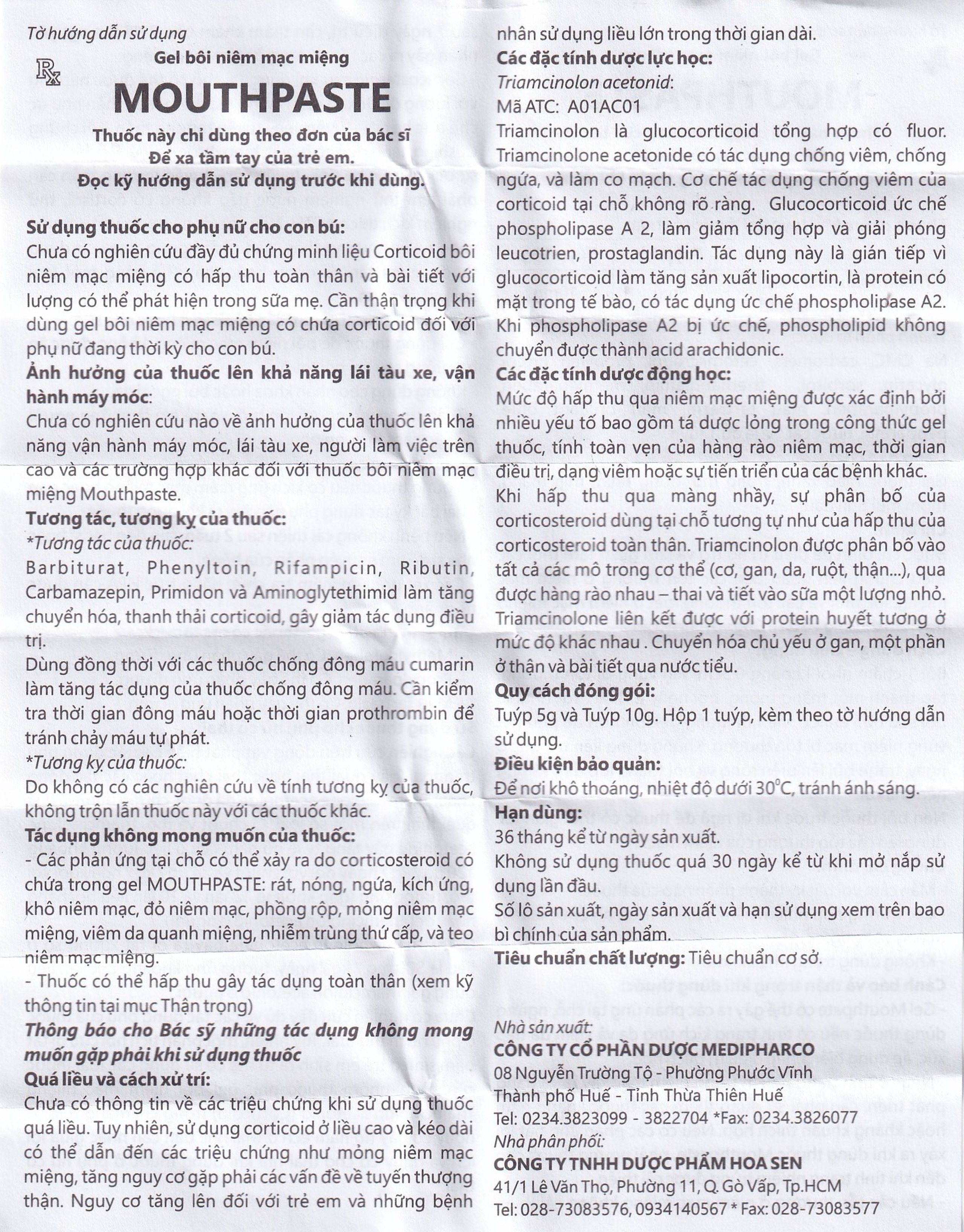 Gel bôi niêm mạc miệng Mouthpaste Medipharco giảm viêm, tổn thương (5g)