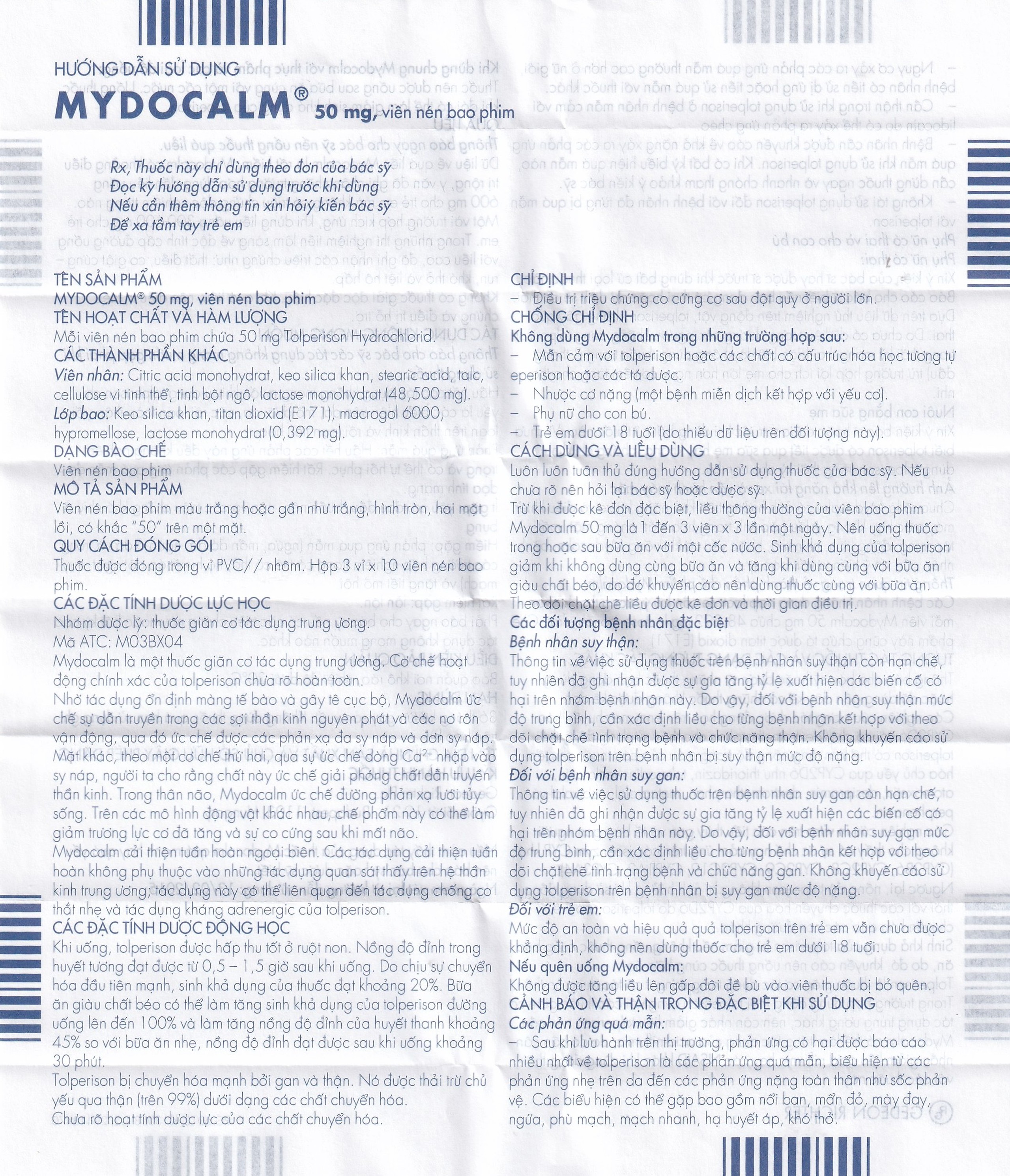 Viên nén Mydocalm 50mg Gedeon điều trị triệu chứng co cứng cơ sau đột quỵ (3 vỉ x 10 viên) 