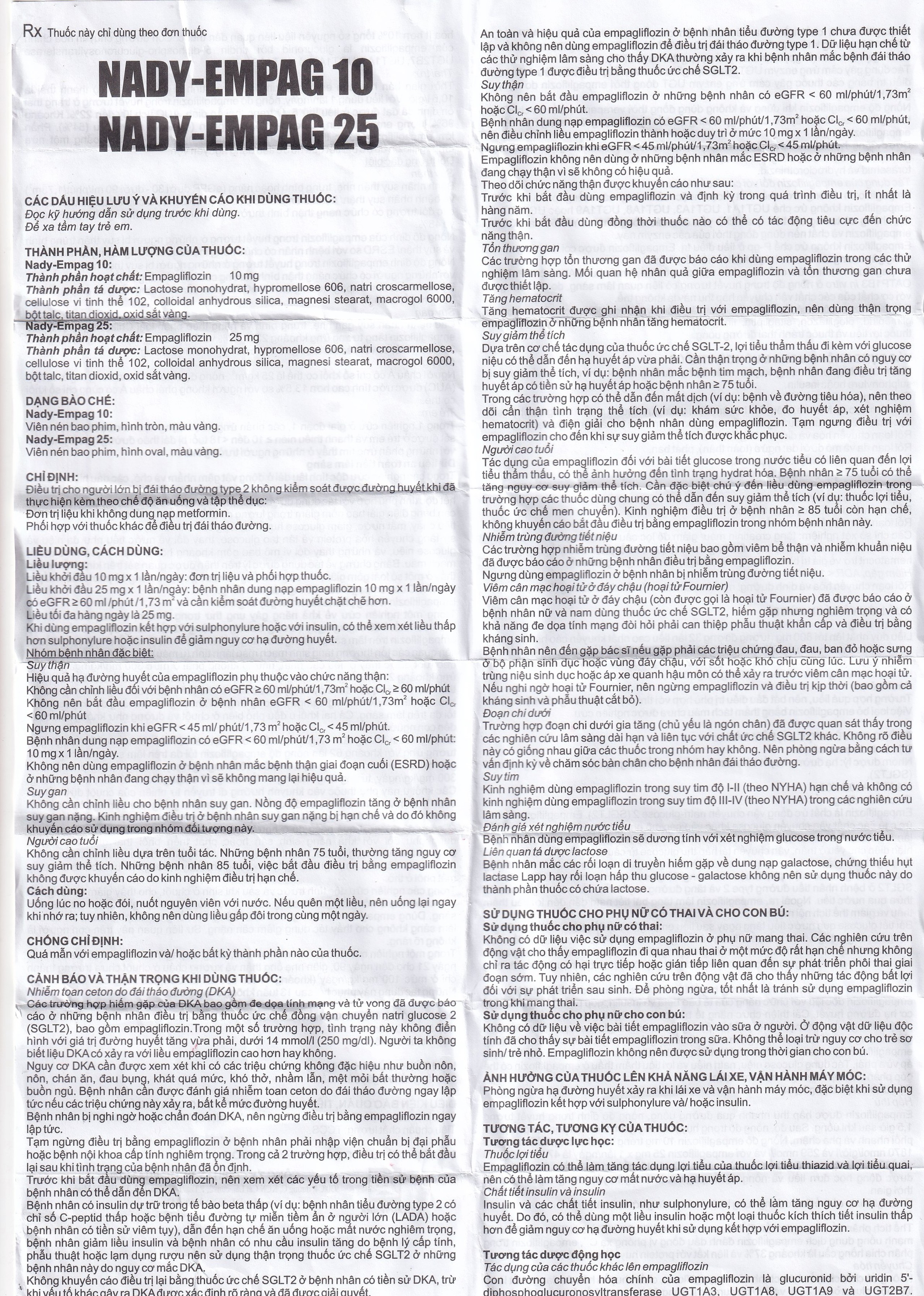 Thuốc Nady-Empag 10 Nadyphar điều trị đái tháo đường típ 2 (3 vỉ x 10 viên)