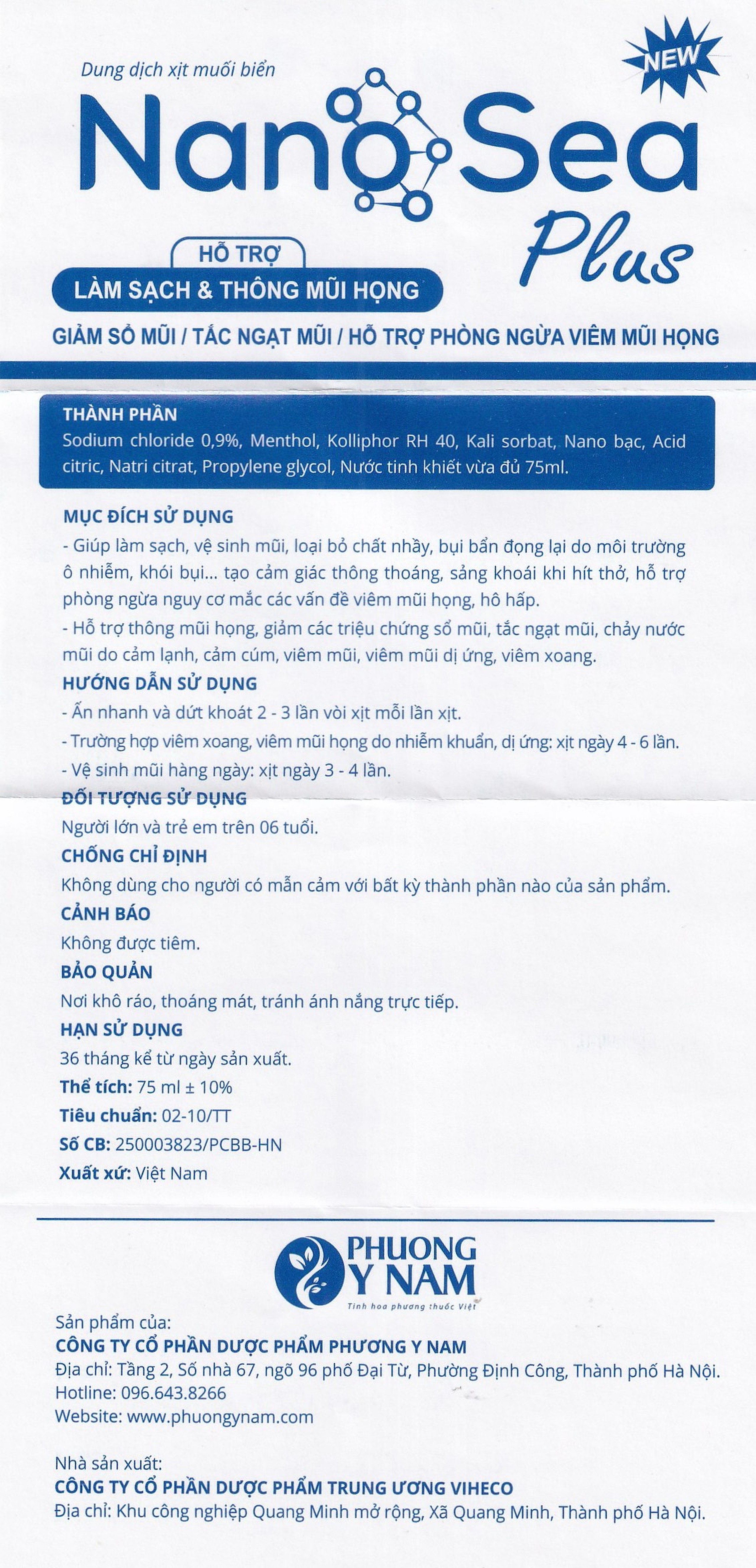 Xịt mũi muối biển Nano Sea Plus người lớn 75ml giúp làm sạch, thông mũi họng