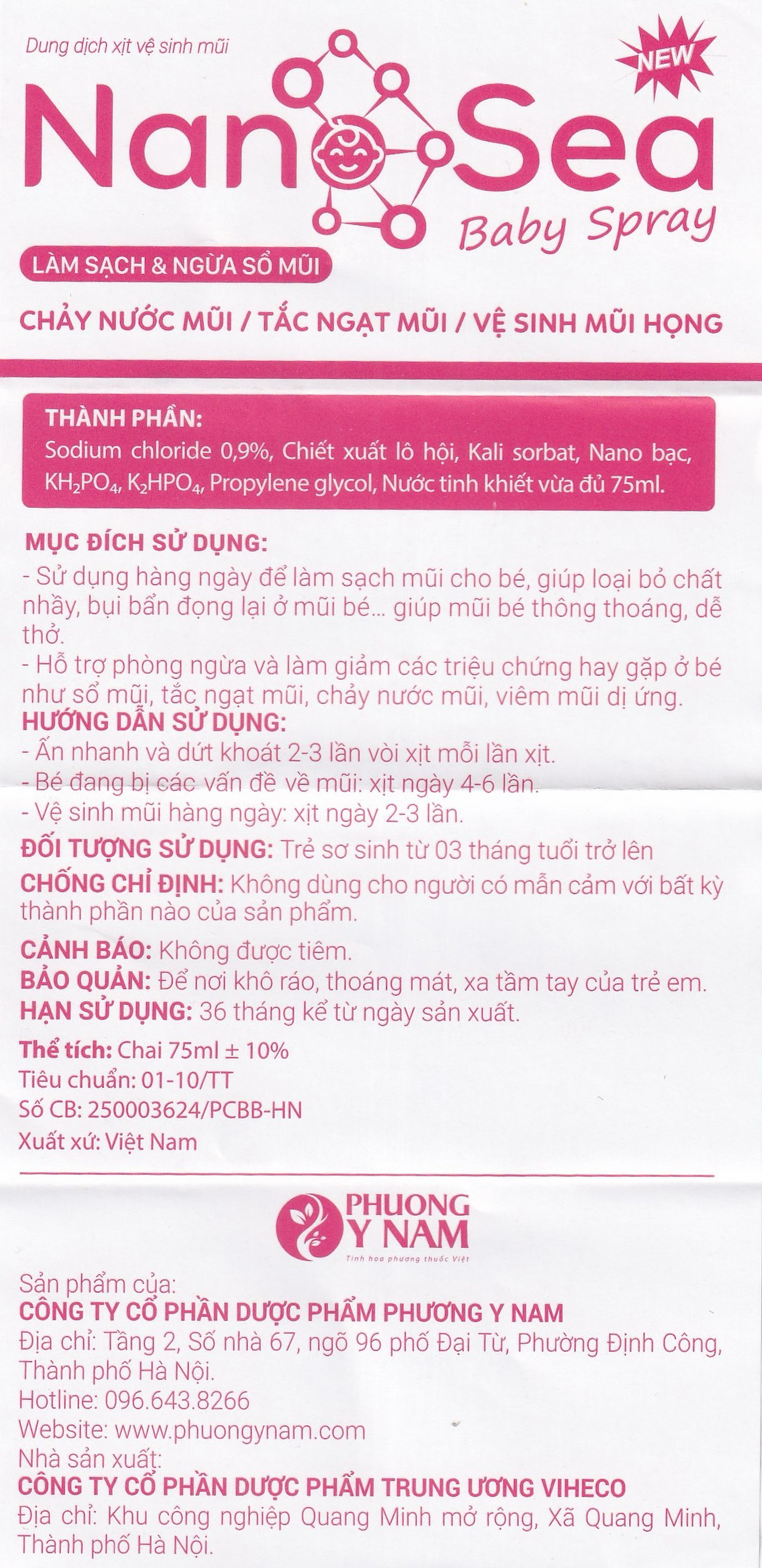 Xịt mũi muối biển Nano Sea Baby Spray trẻ em 75ml giúp làm sạch, ngừa sổ mũi
