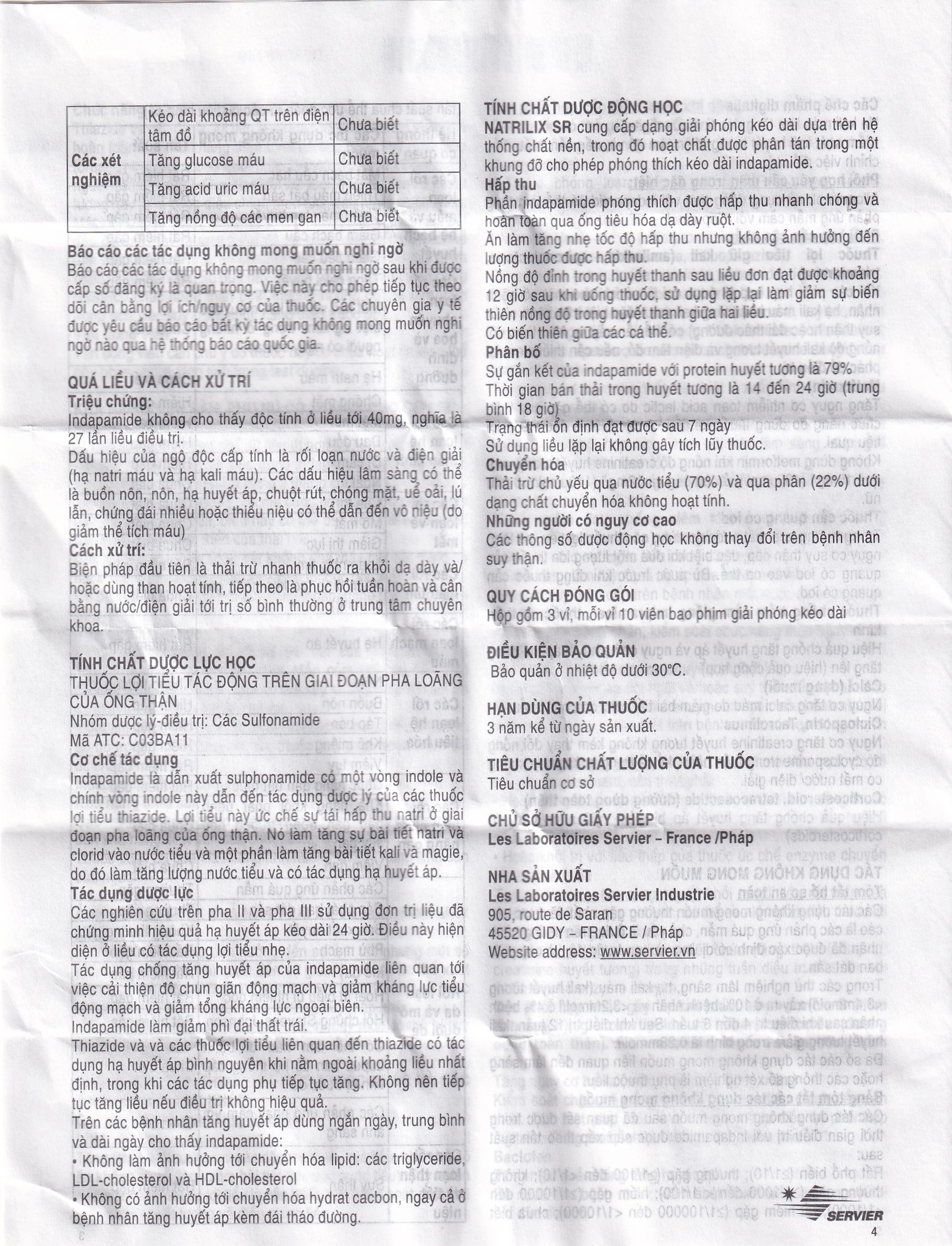 Viên nén Natrilix SR Servier điều trị tăng huyết áp nguyên phát (3 vỉ x 10 viên)