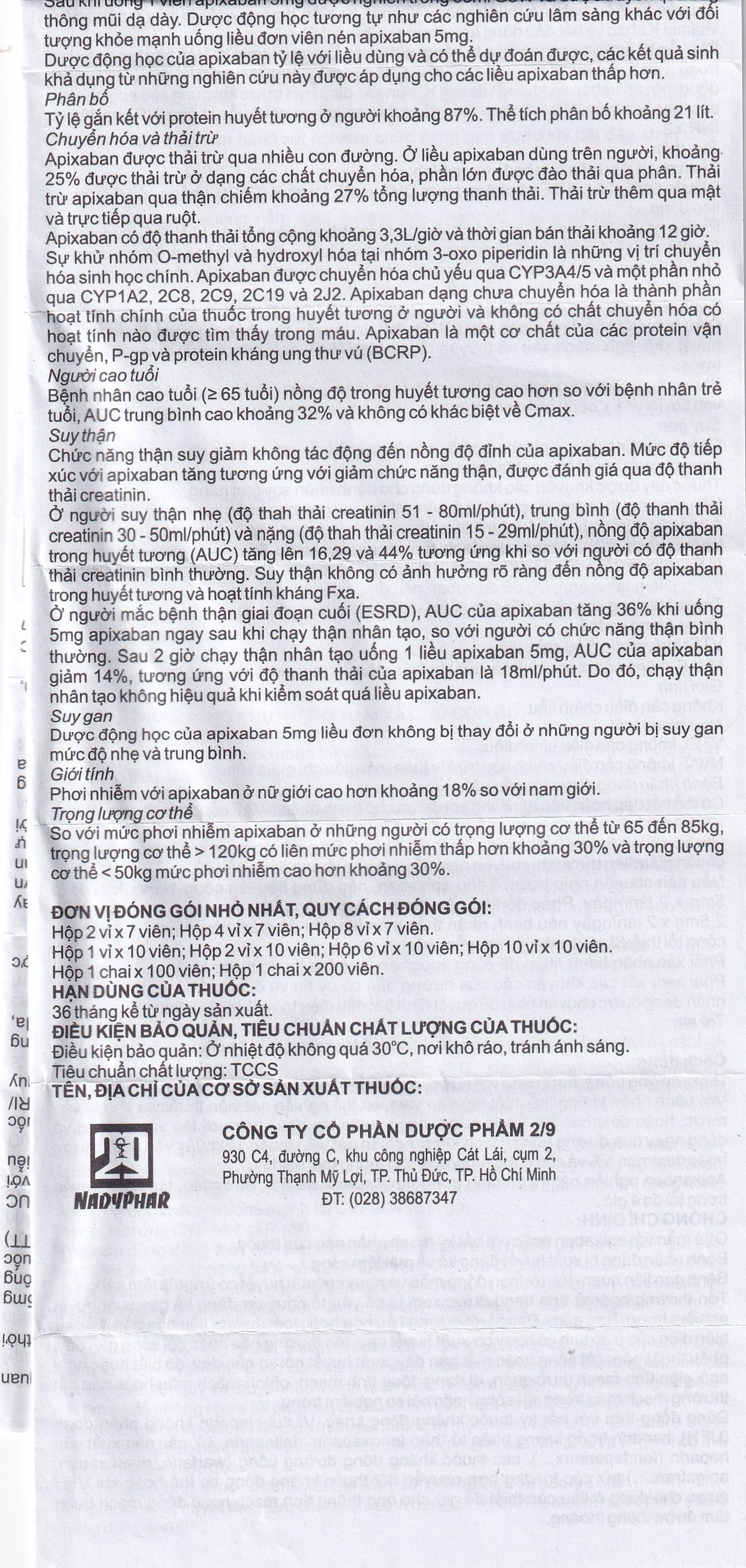 Thuốc NDP-Apixan 5mg Nadyphar hỗ trợ phòng ngừa đột quỵ, tăng huyết áp (2 vỉ x 10 viên)