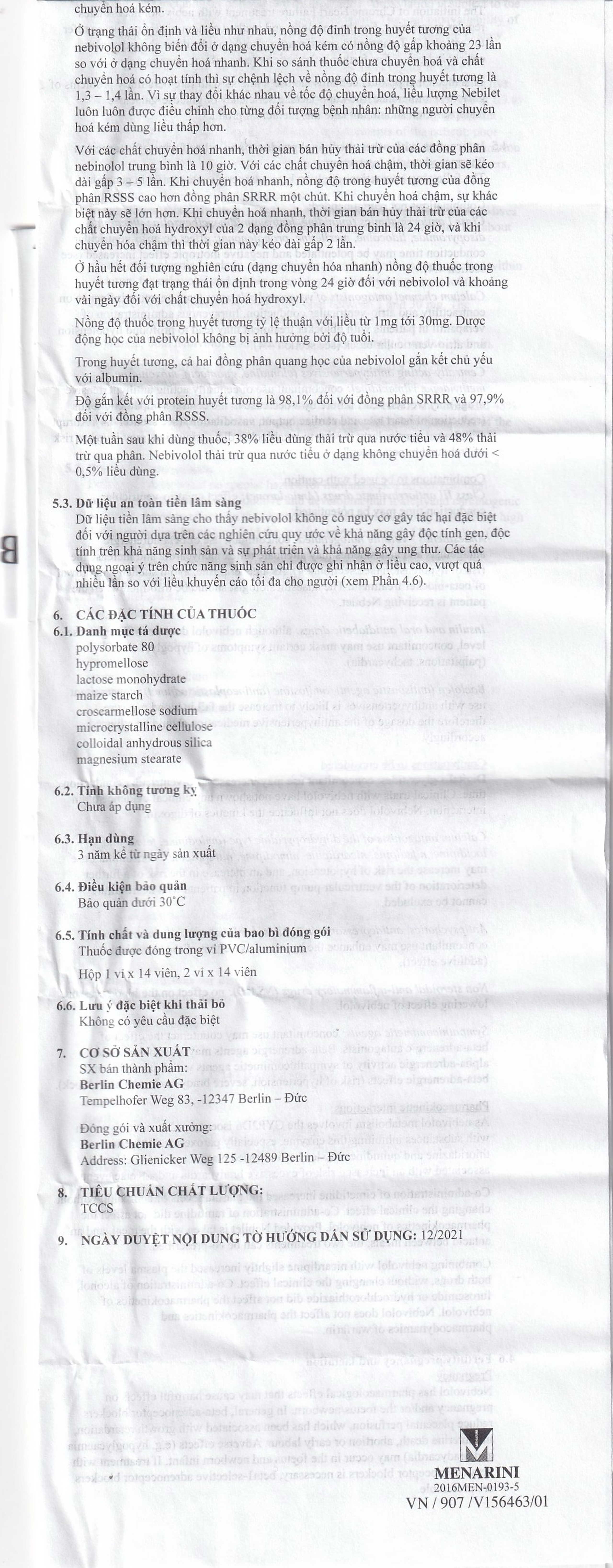Thuốc Nebilet Nebivolol 5mg Menarini điều trị tăng huyết áp và suy tim mạn tính (2 vỉ x 14 viên)