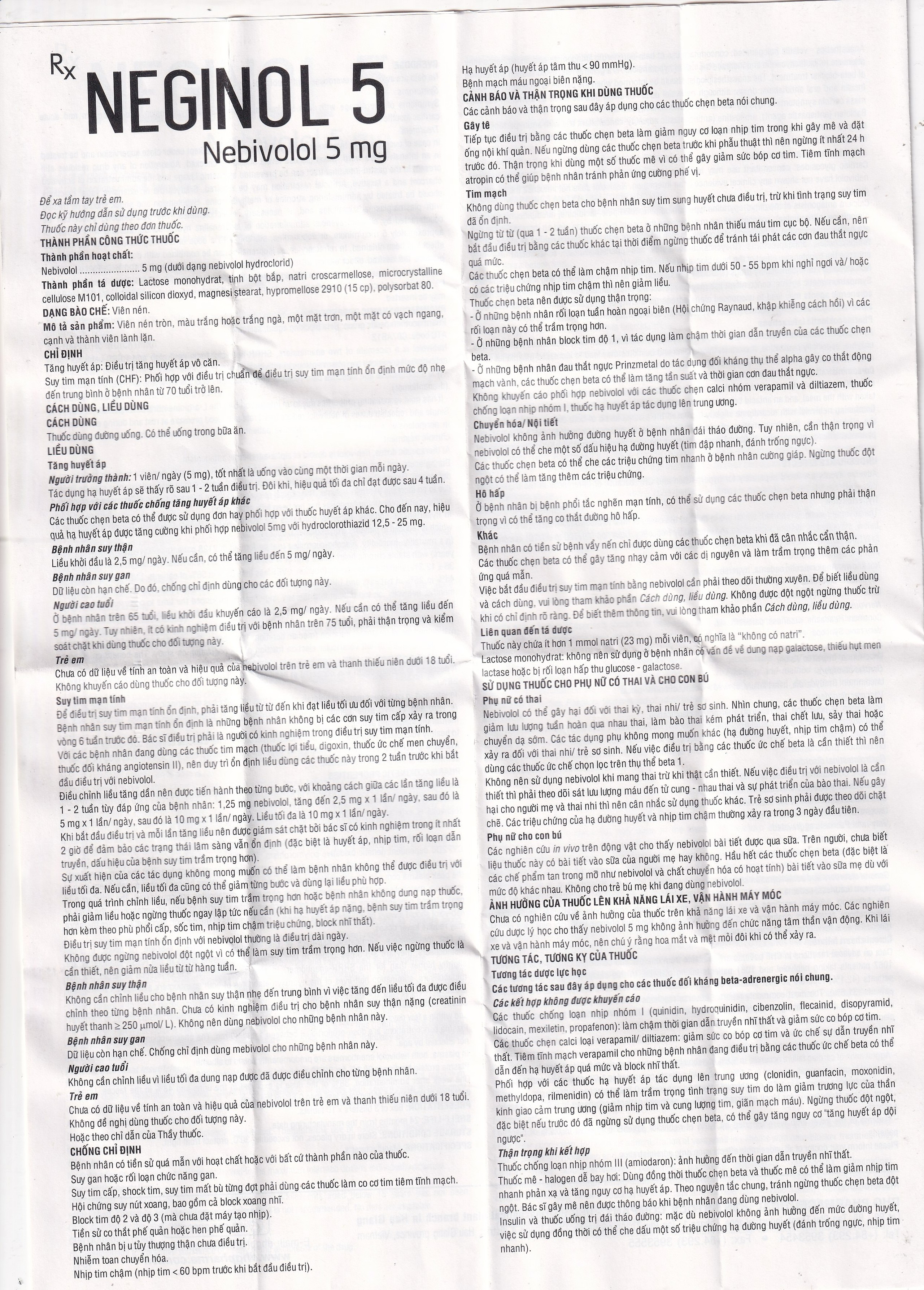 Thuốc Neginol 5 DHG điều trị tăng huyết áp vô căn (3 vỉ x 10 viên)
