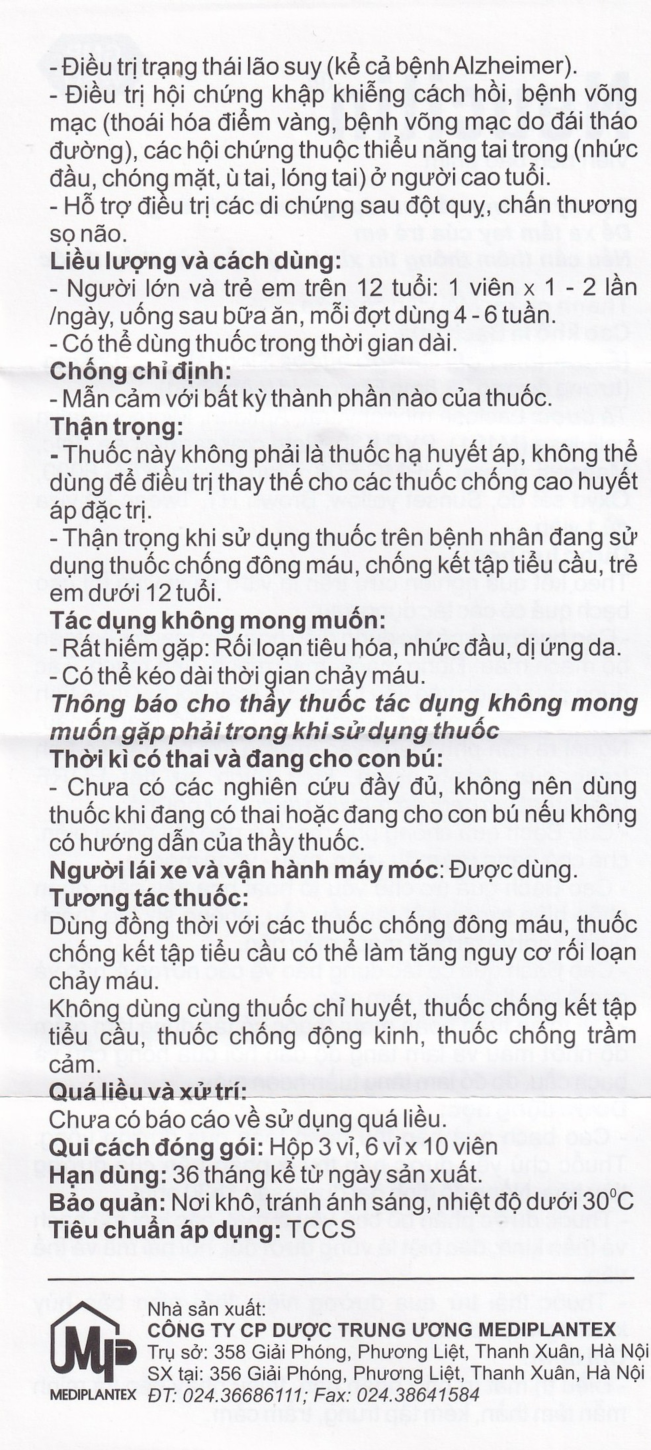 Thuốc Neucitin 120mg Mediplantex điều trị mất trí nhớ ngắn hạn (6 vỉ x 10 viên)