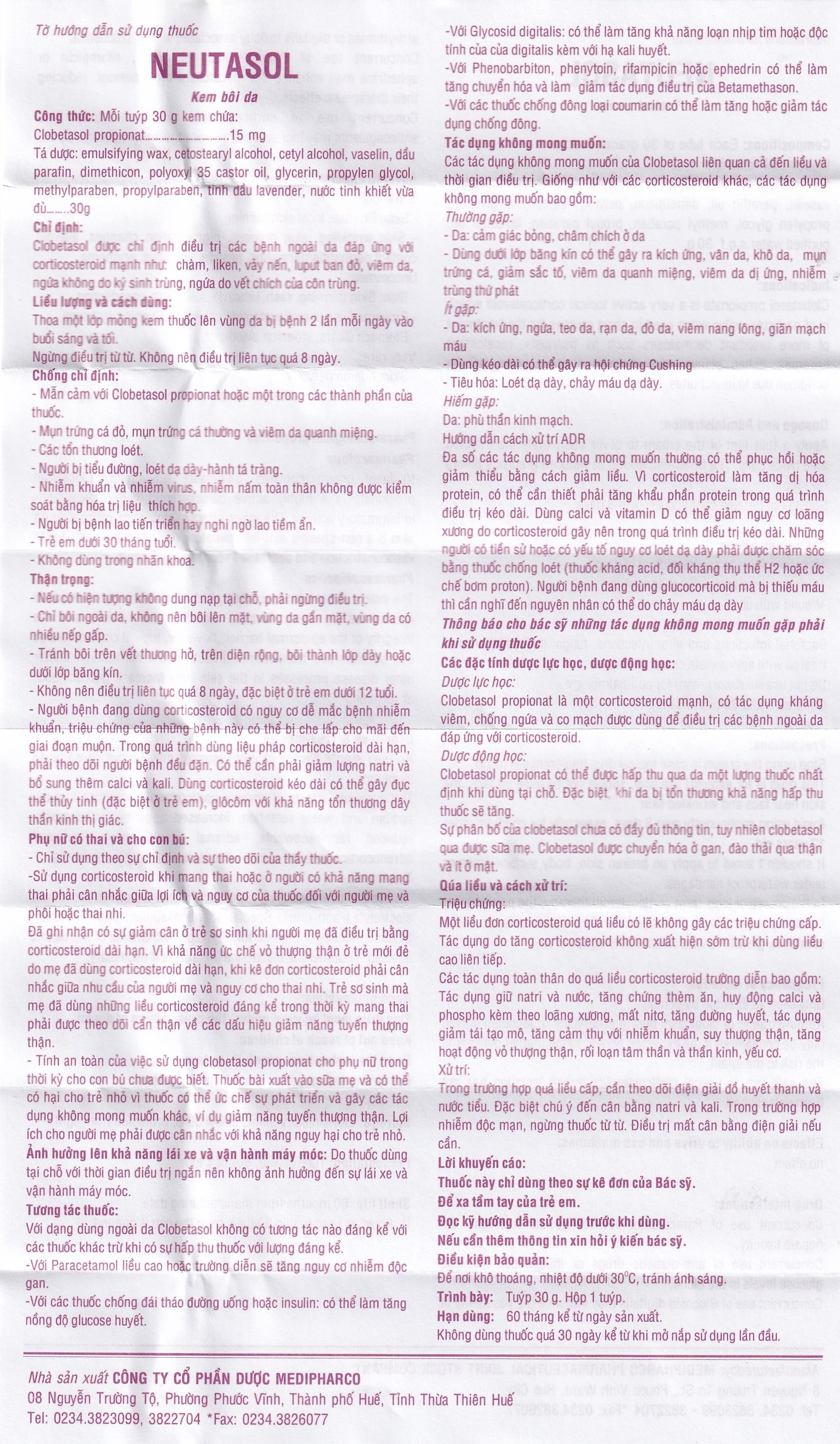 Kem bôi da Neutasol Medipharco điều trị chàm, liken, vảy nến, lupus ban đỏ (30g)