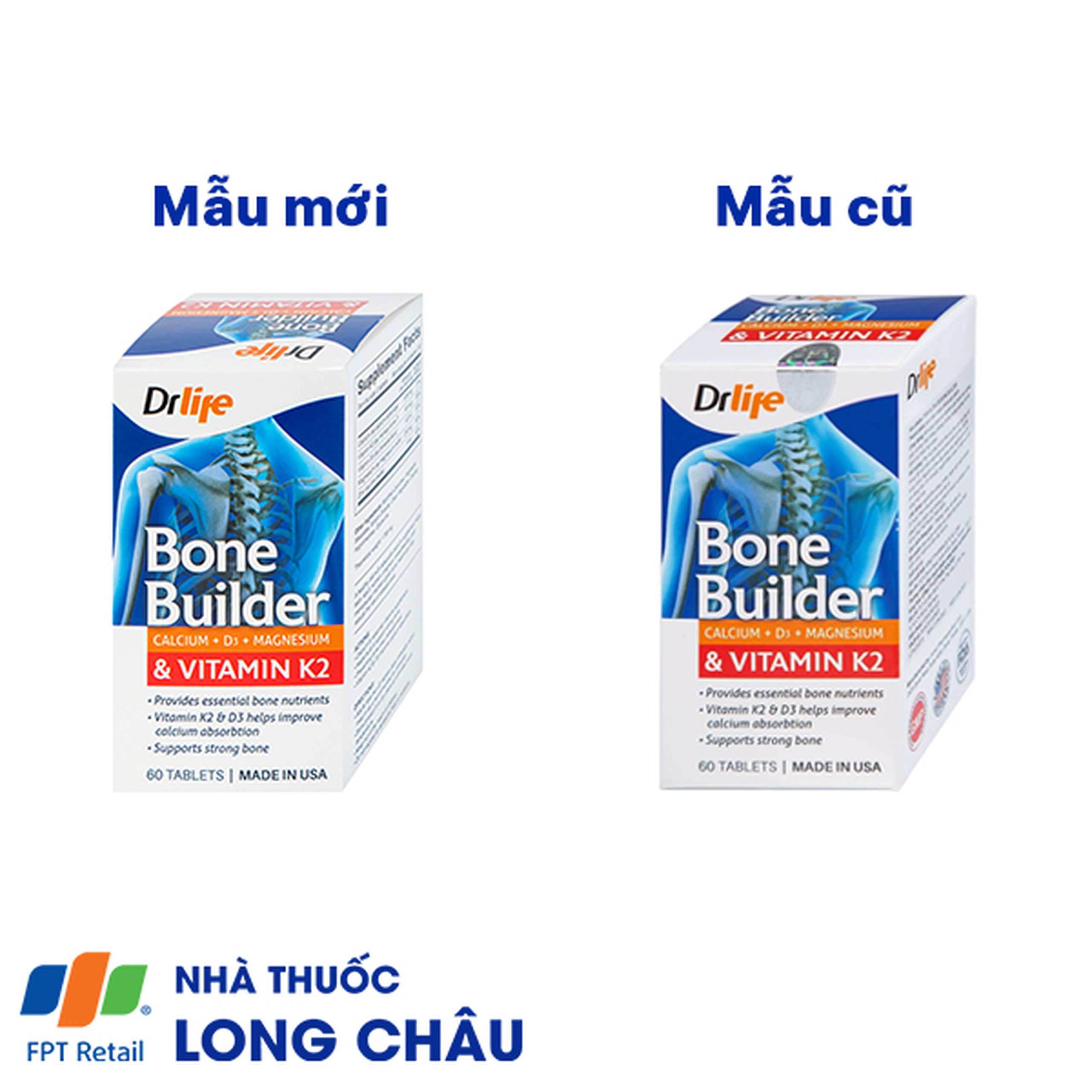 Viên uống Bone Builder Drlife bổ sung canxi và vitamin cho xương (60 viên)