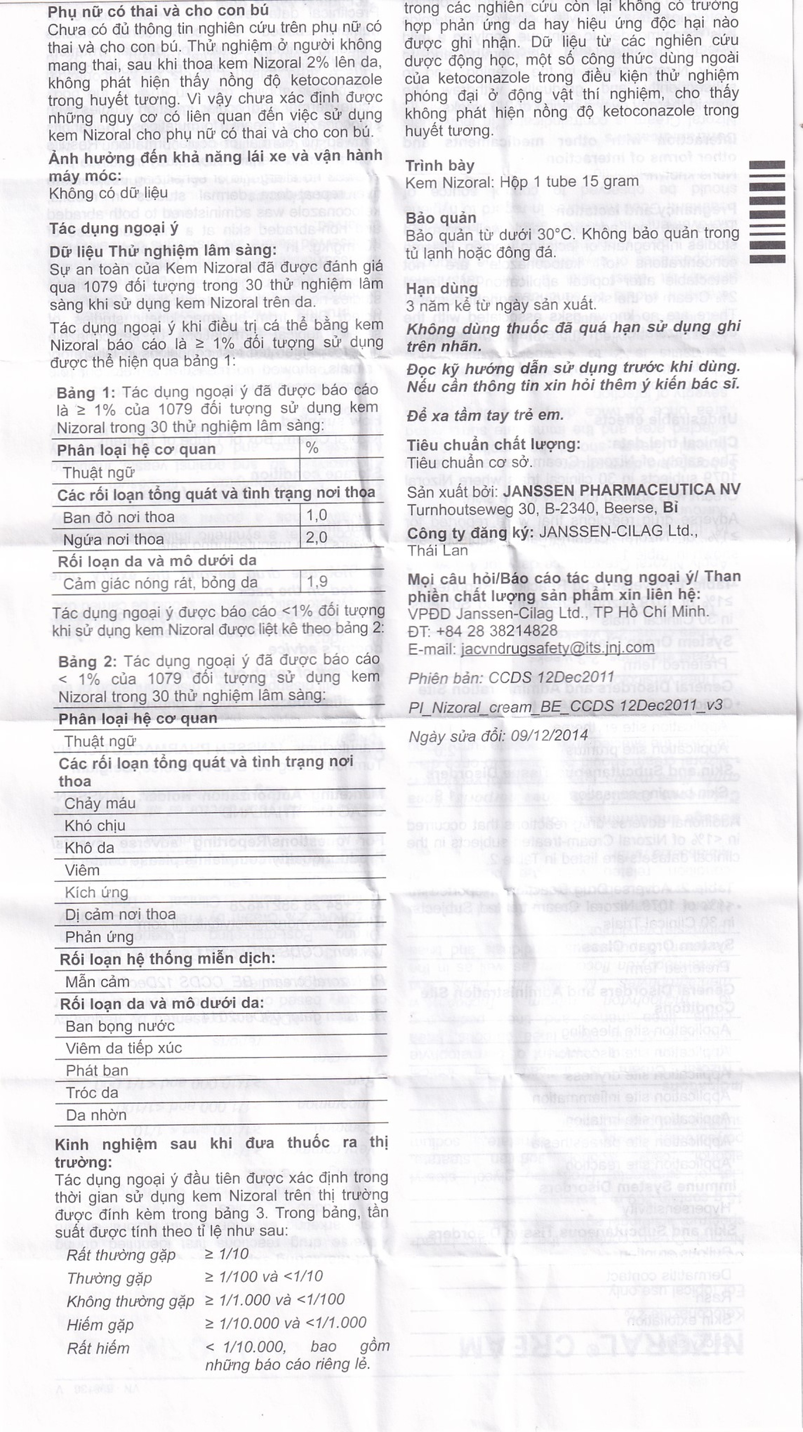 Kem Nizoral Jassen 20mg/g điều trị nhiễm nấm ngoài da (15g) 