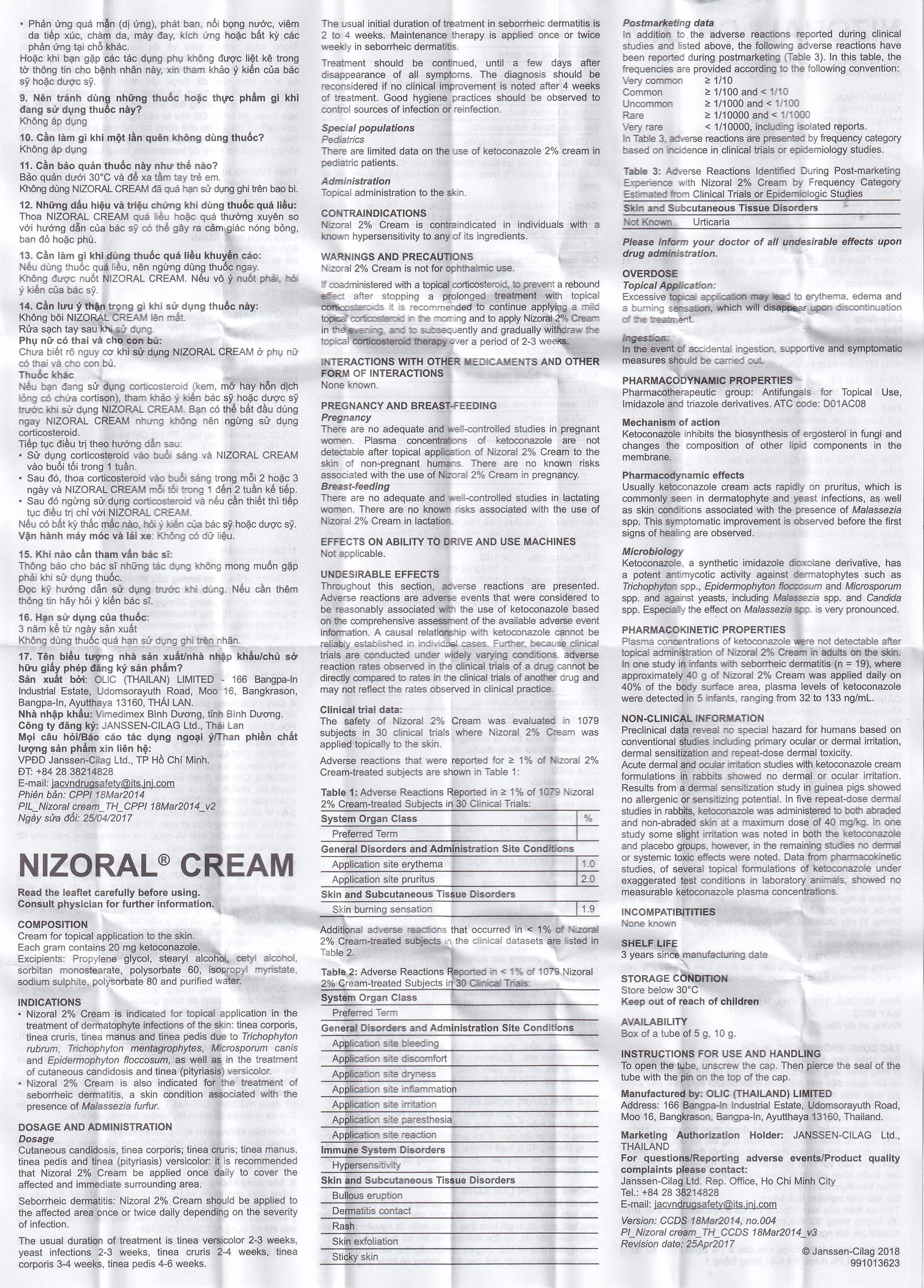 Kem bôi da Nizoral Cream Janssen điều trị nấm ngoài da, lang ben (10g)