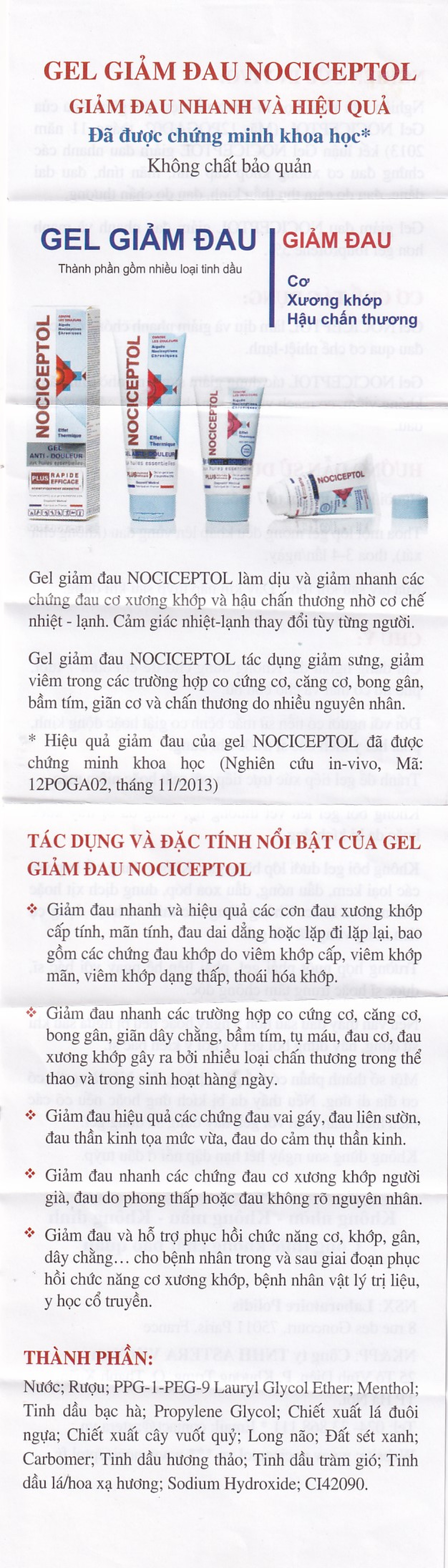Kem bôi giảm đau Nociceptol120ml anti-douleur polidis giảm đau nhức xương khớp, mỏi cơ, chấn thương