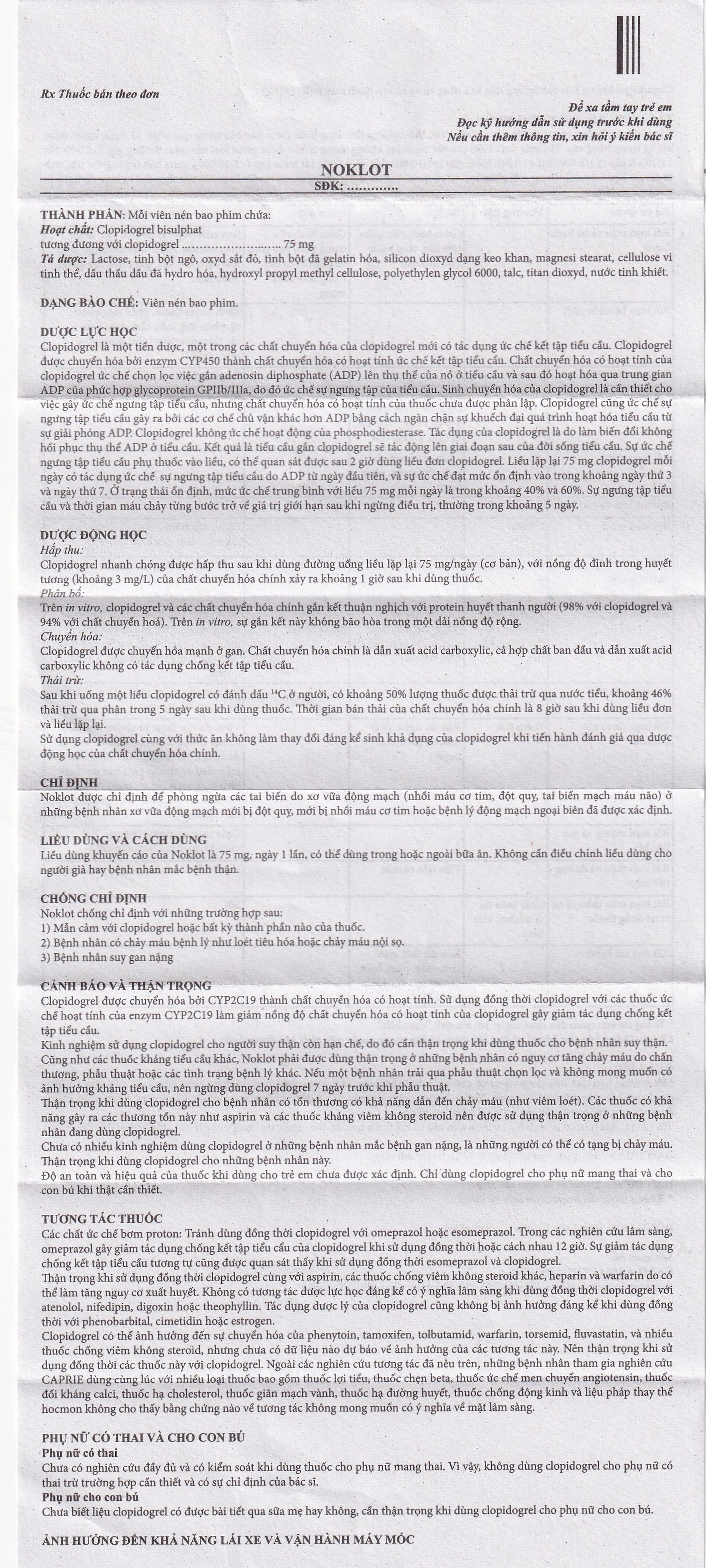 Viên nén Noklot 75mg Cadila phòng ngừa tai biến xơ vữa động mạch (3 vỉ x 10 viên)