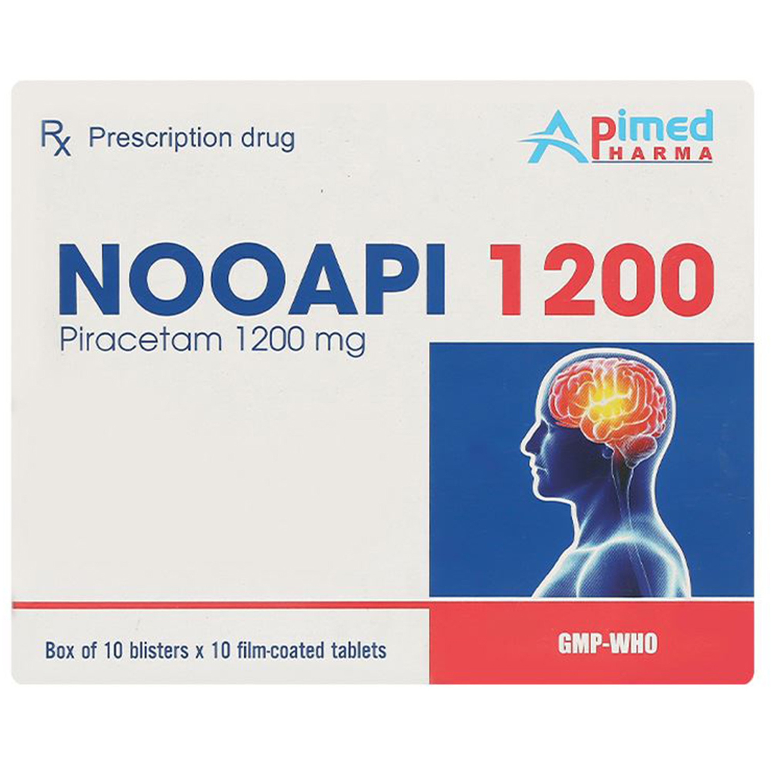 Thuốc Nooapi 1200 Apimed điều trị triệu chứng của hội chứng tâm thần - thực thể (10 vỉ x 10 viên)
