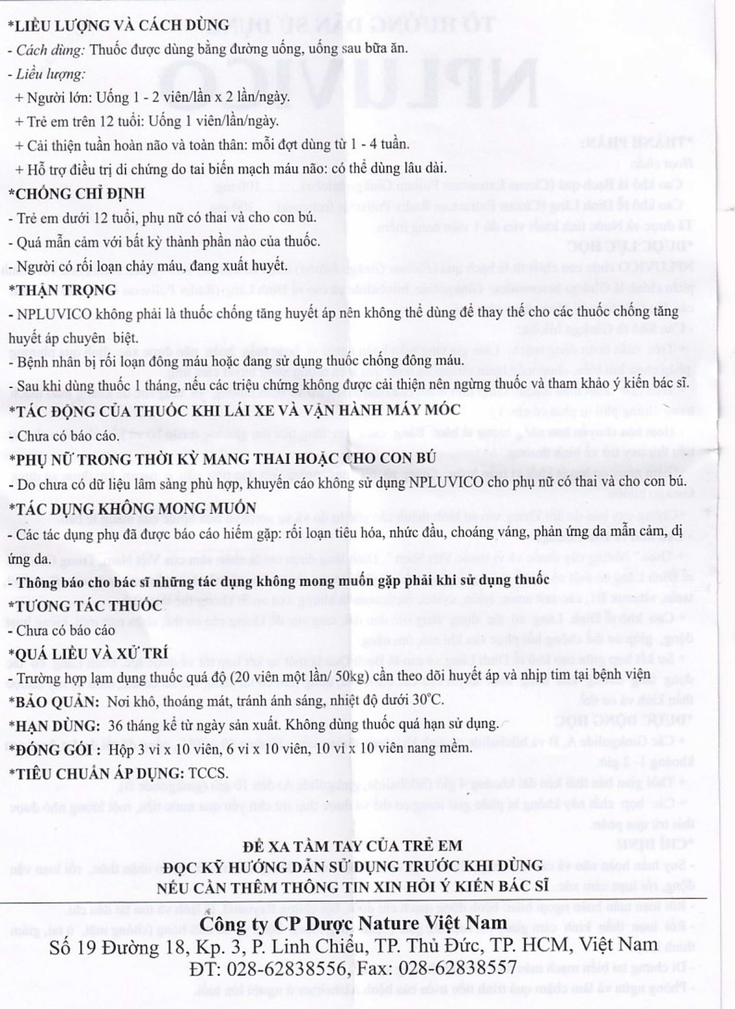 Thuốc Npluvico Nature điều trị suy tuần hoàn não (6 vỉ x 10 viên)