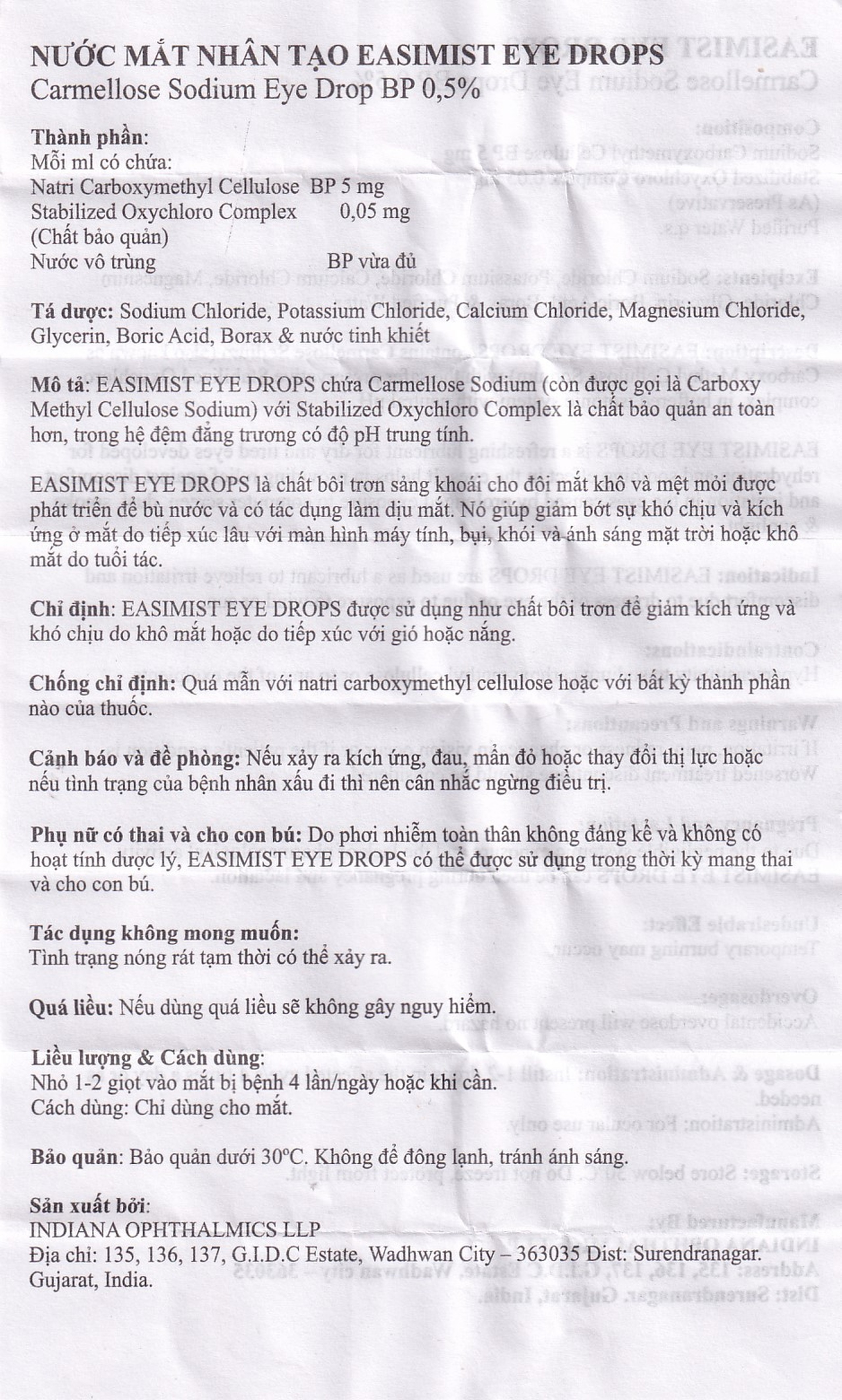 Nước mắt nhân tạo Easimist Eye Drops 5ml giảm khô mỏi mắt