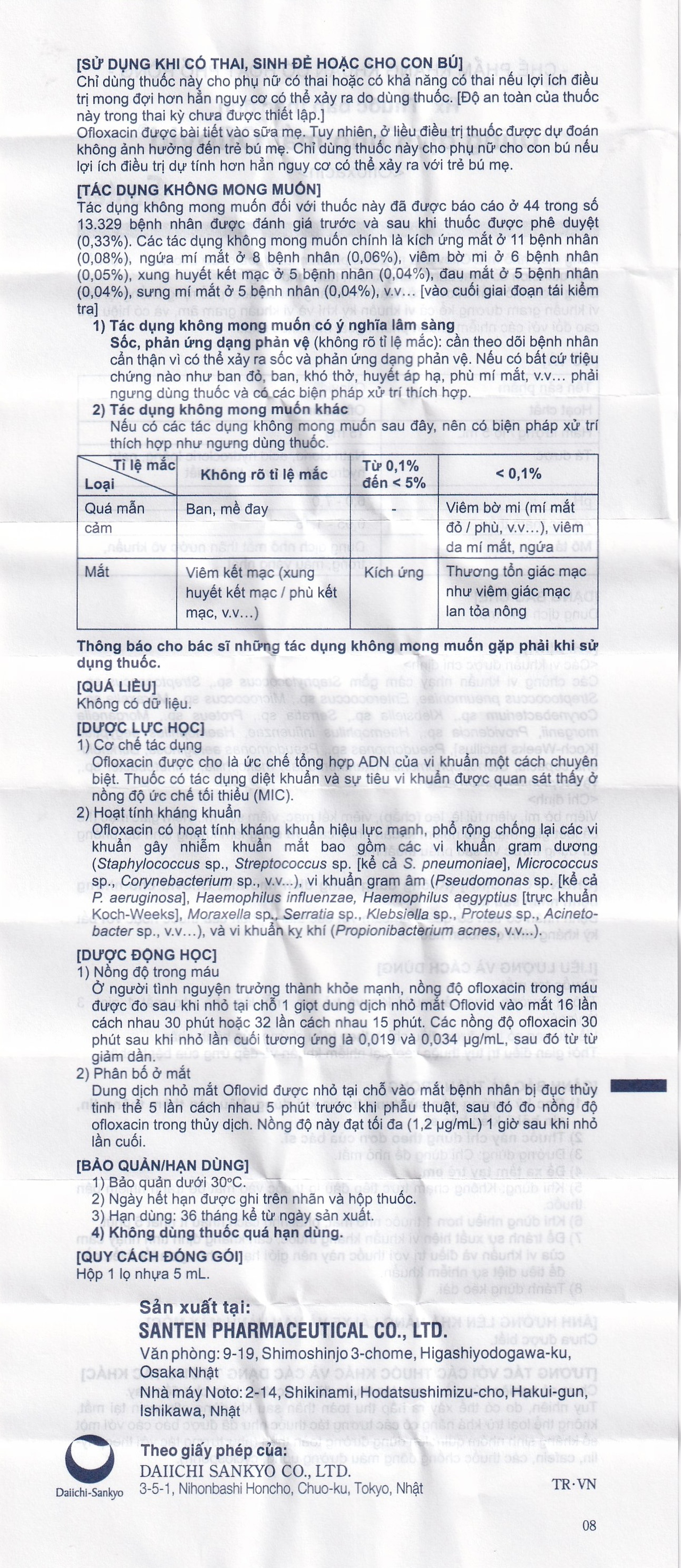 Thuốc nhỏ mắt Oflovid Santen điều trị viêm bờ mi, viêm túi lệ, lẹo, viêm kết mạc, viêm sụn mi (5ml)