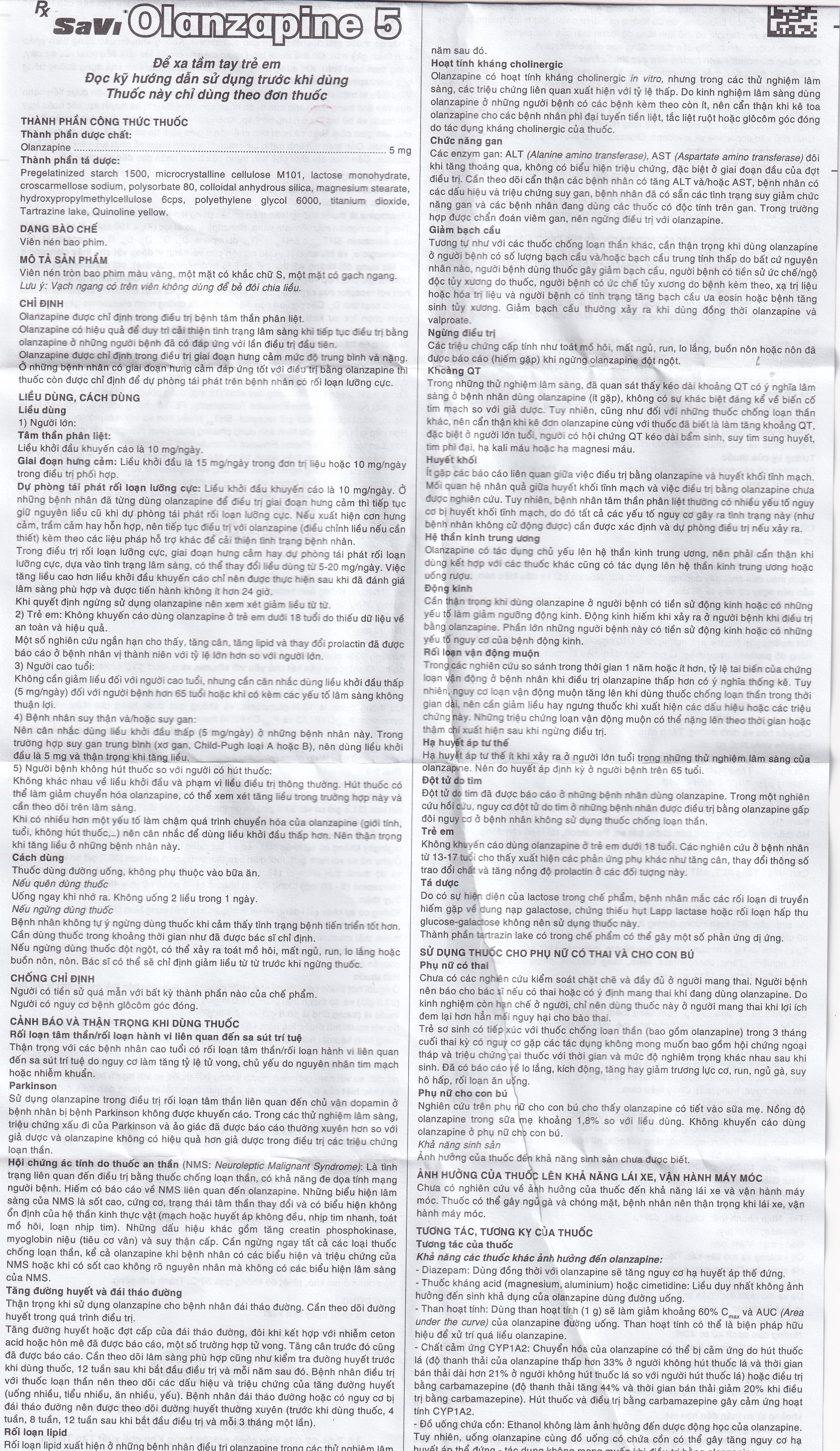 Thuốc Savi Olanzapine 5 điều trị bệnh tâm thần phân liệt (3 vỉ x 10 viên) 