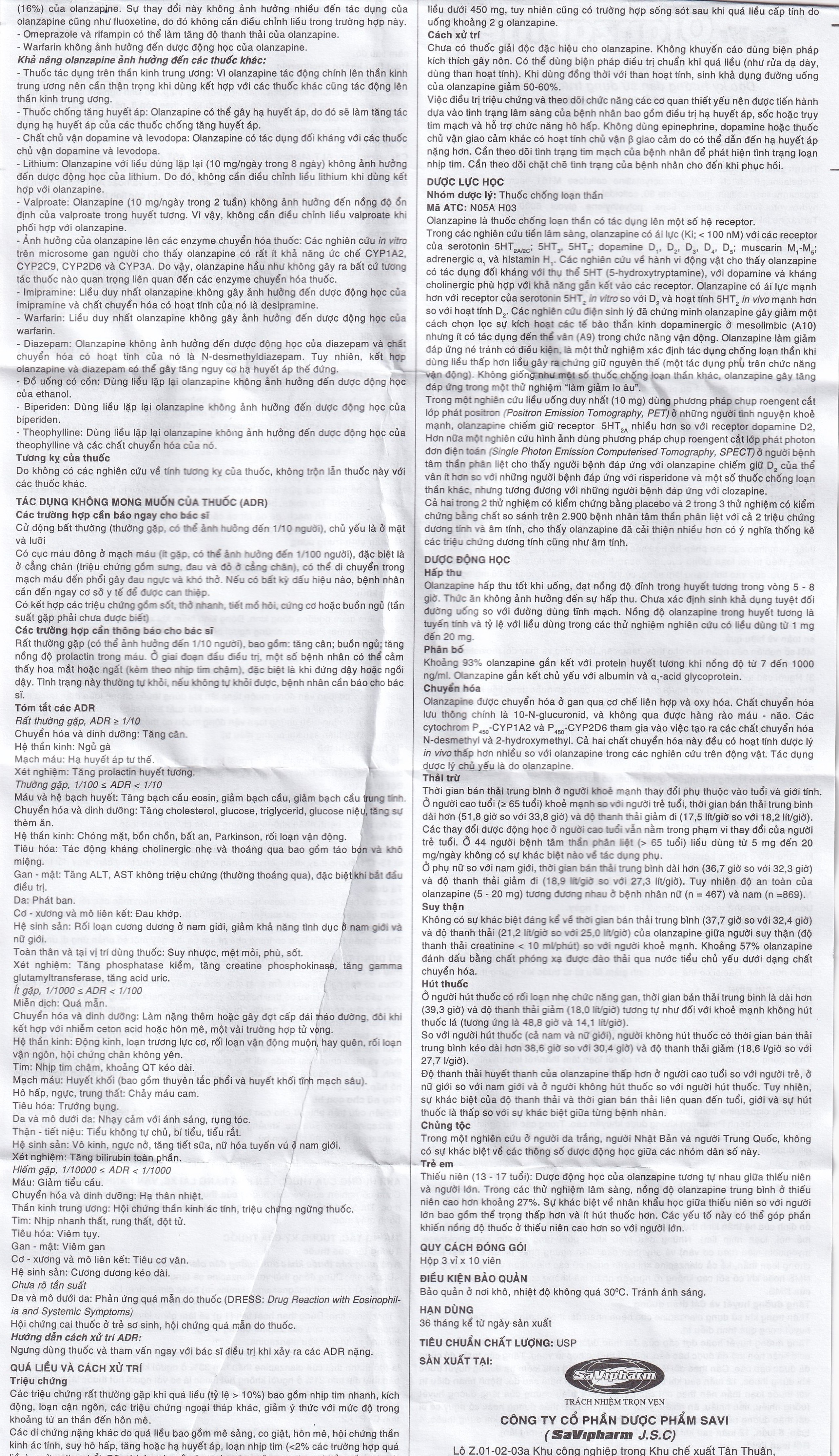Thuốc Savi Olanzapine 5 điều trị bệnh tâm thần phân liệt (3 vỉ x 10 viên) 