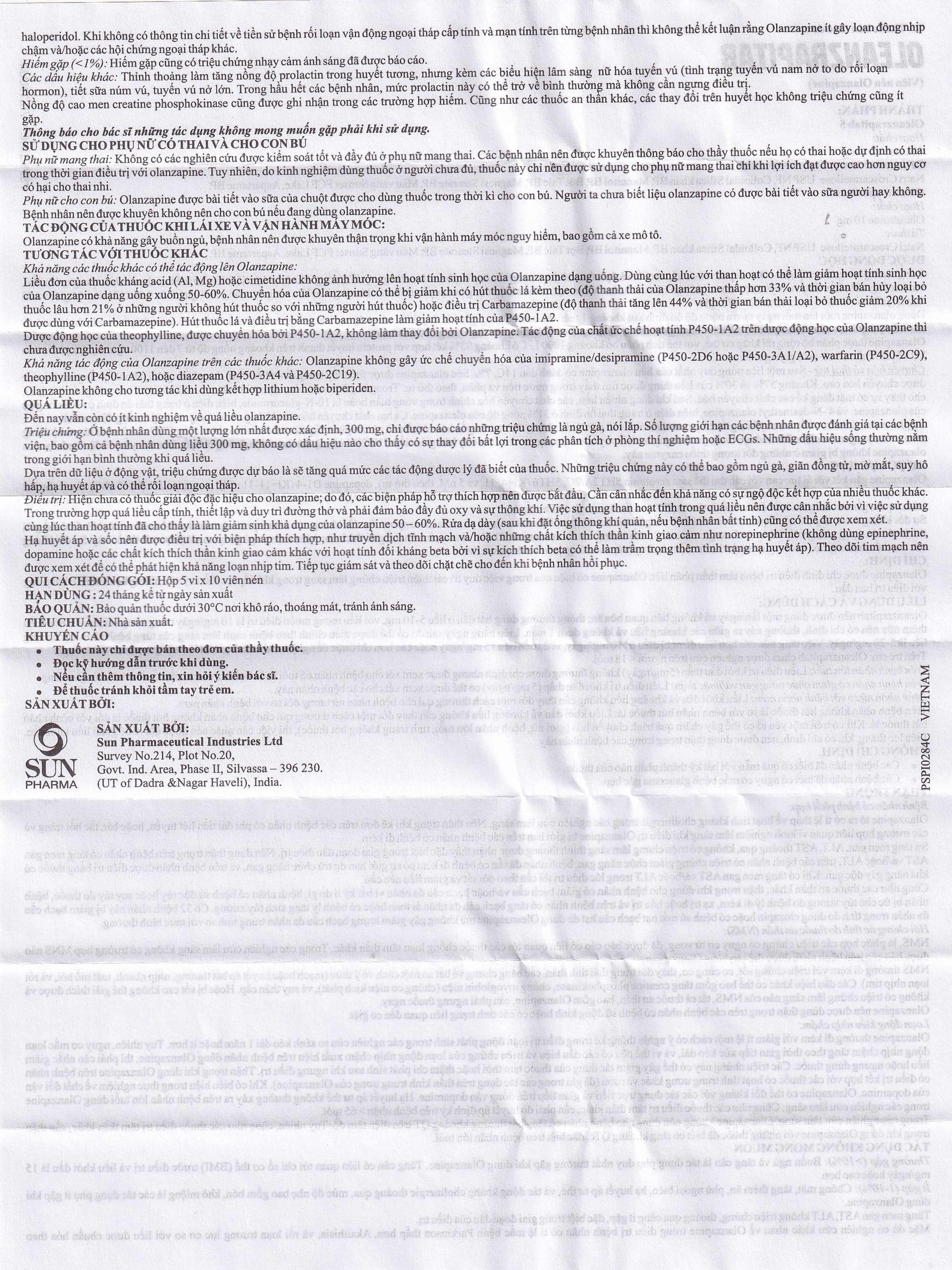 Viên nén Oleanzrapitab 5 Sun Pharma điều trị bệnh tâm thần phân liệt (5 vỉ x 10 viên)