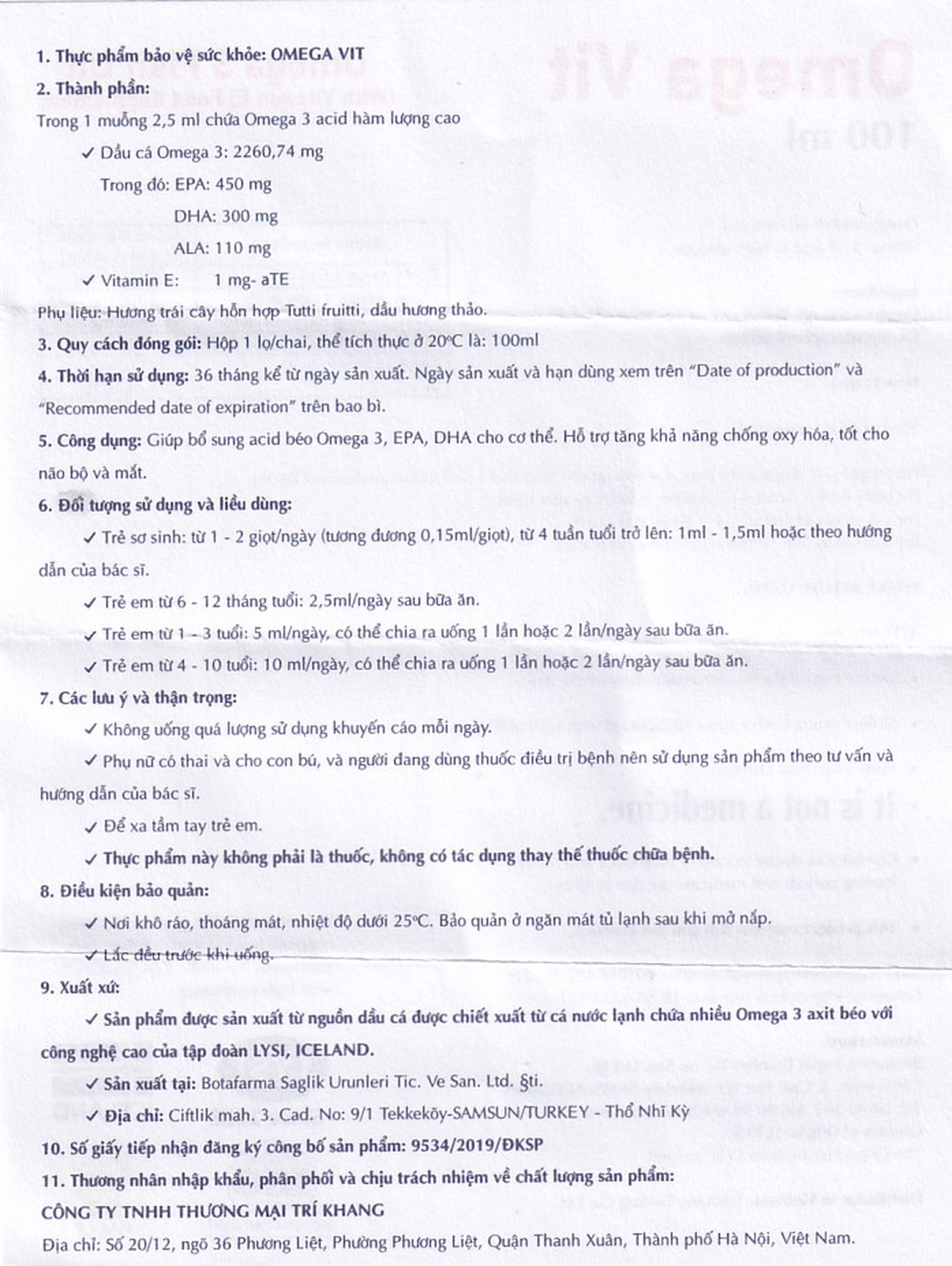 Siro bổ não Omega Vit Botafarma (100ml)