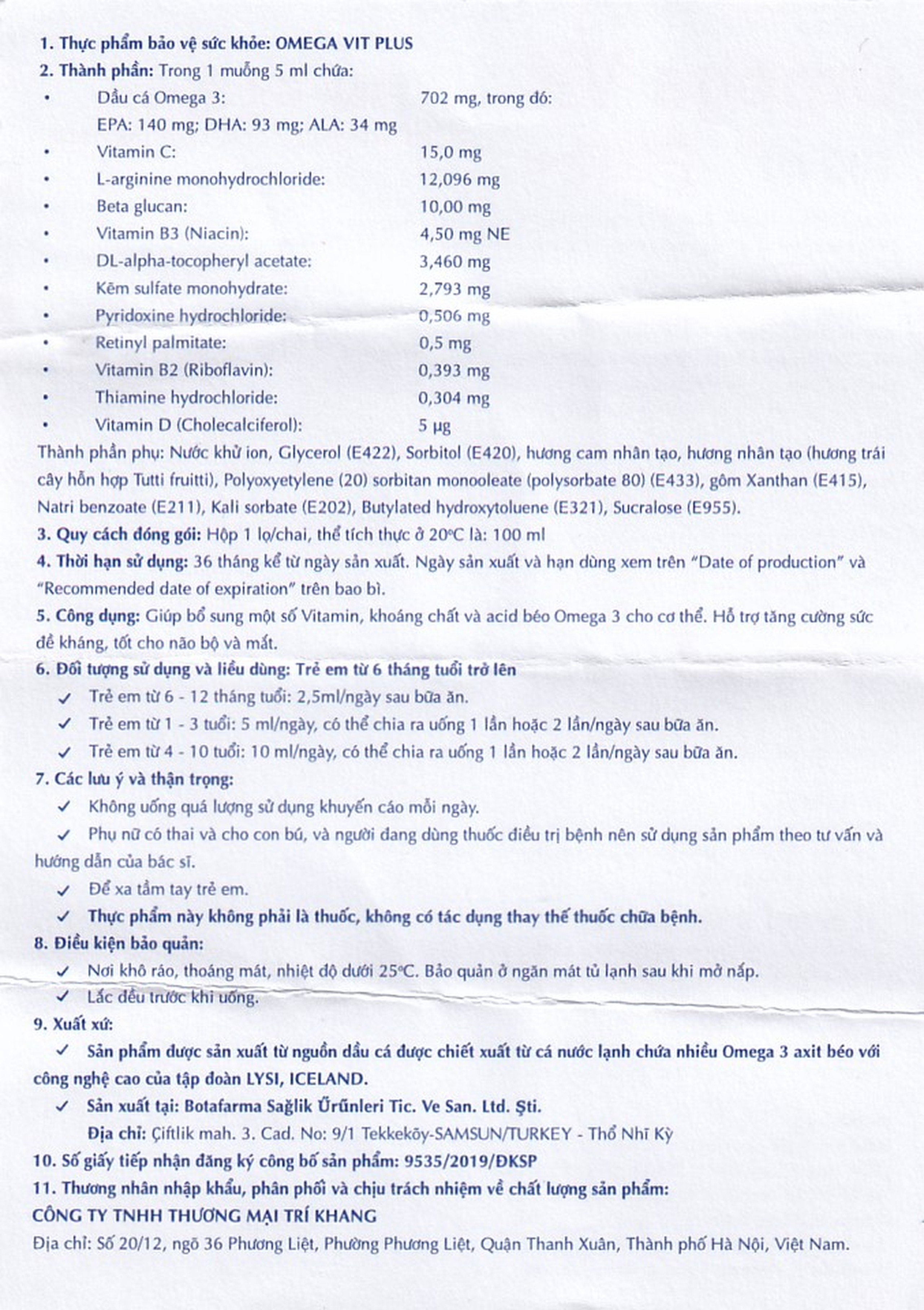 Siro Omega Vit Plus+ Botafarma hỗ trợ tăng khả năng chống oxy hóa, tốt cho não bộ và mắt (100ml)
