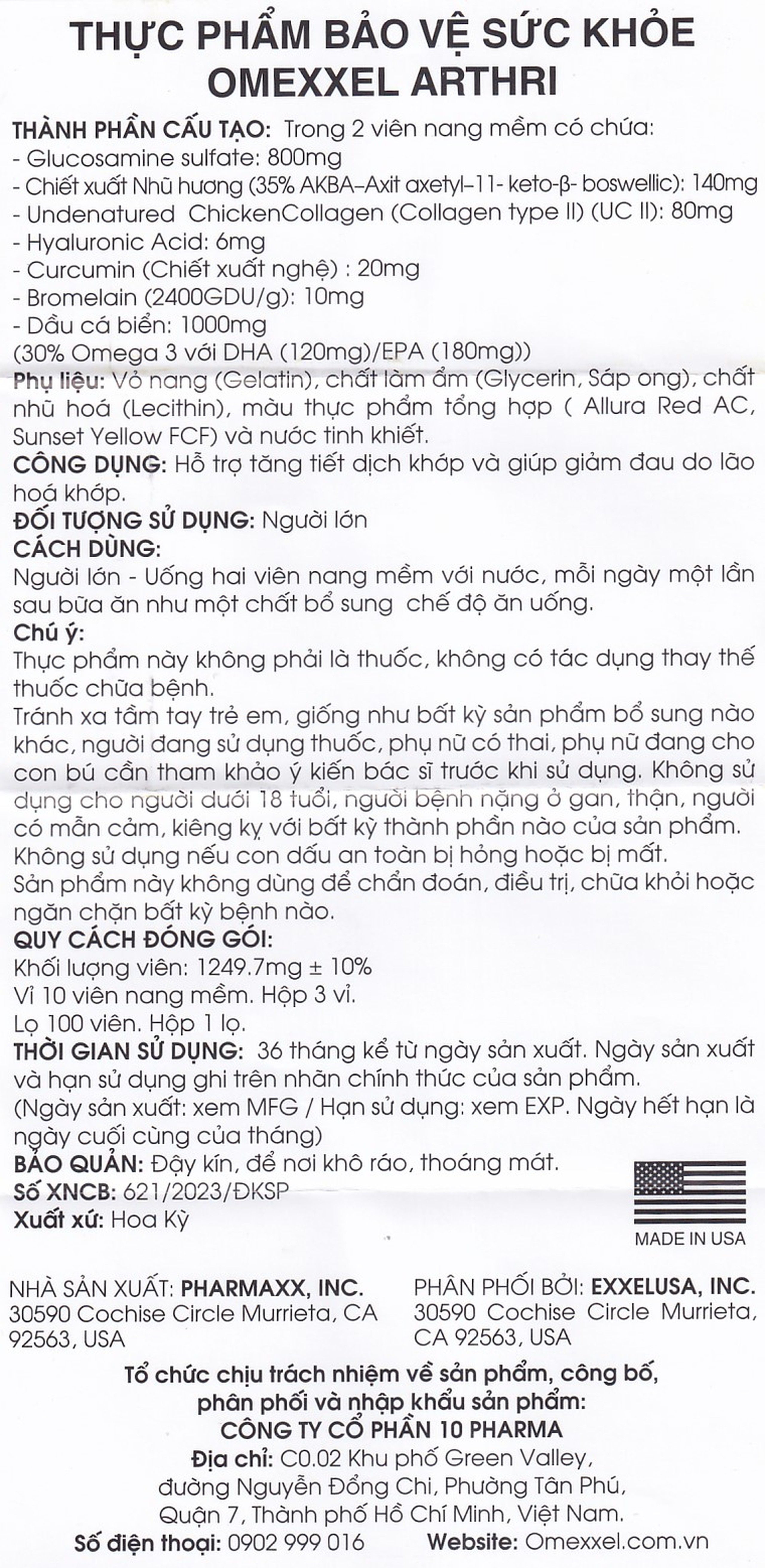 Viên uống hỗ trợ tăng tiết dịch khớp, giảm đau khớp Omexxel Arthri (3 vỉ x 10 viên)