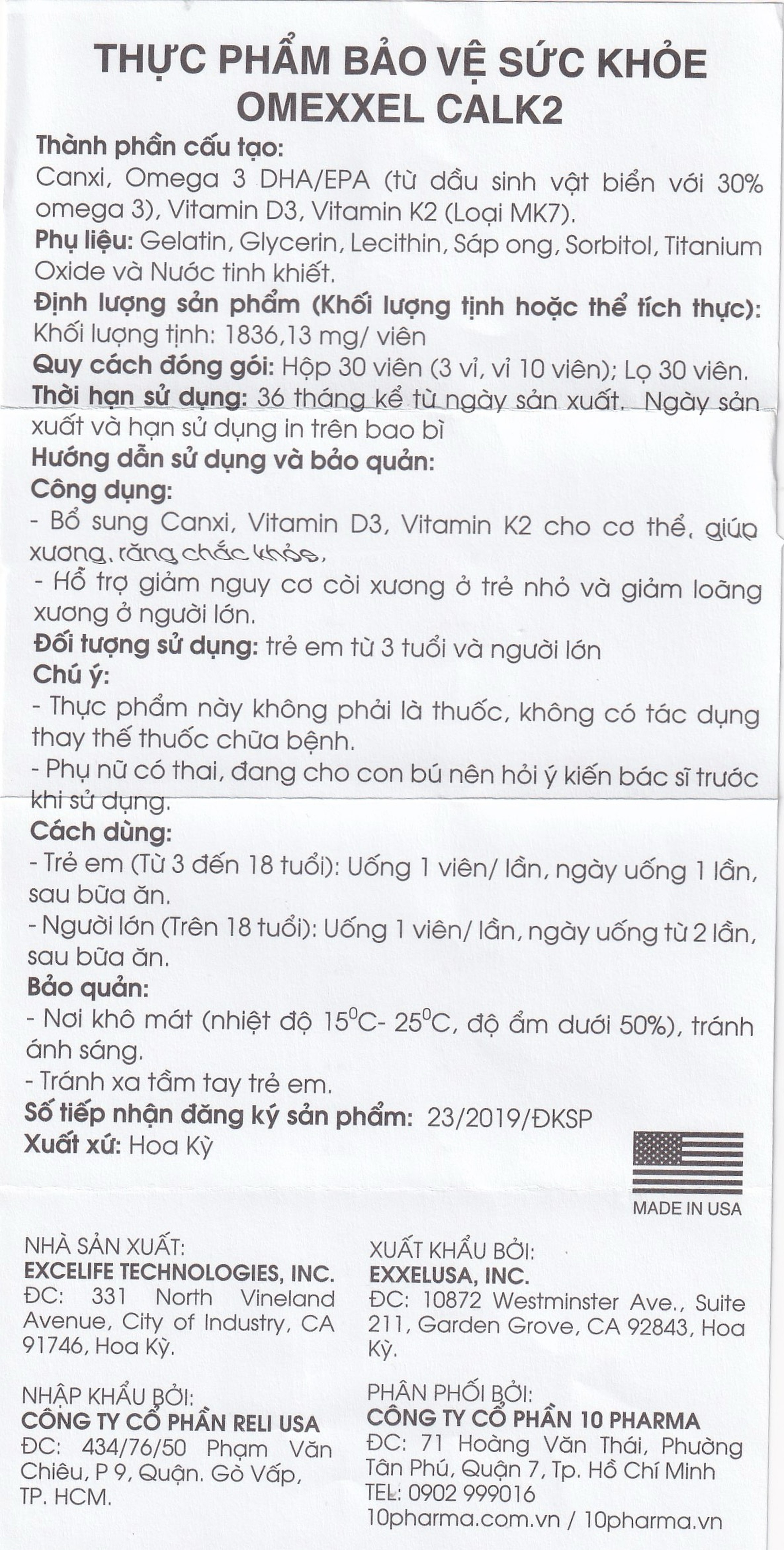 Viên uống Omexxel Calk2 bổ sung Canxi, Vitamin D3 (3 vỉ x 10 viên)