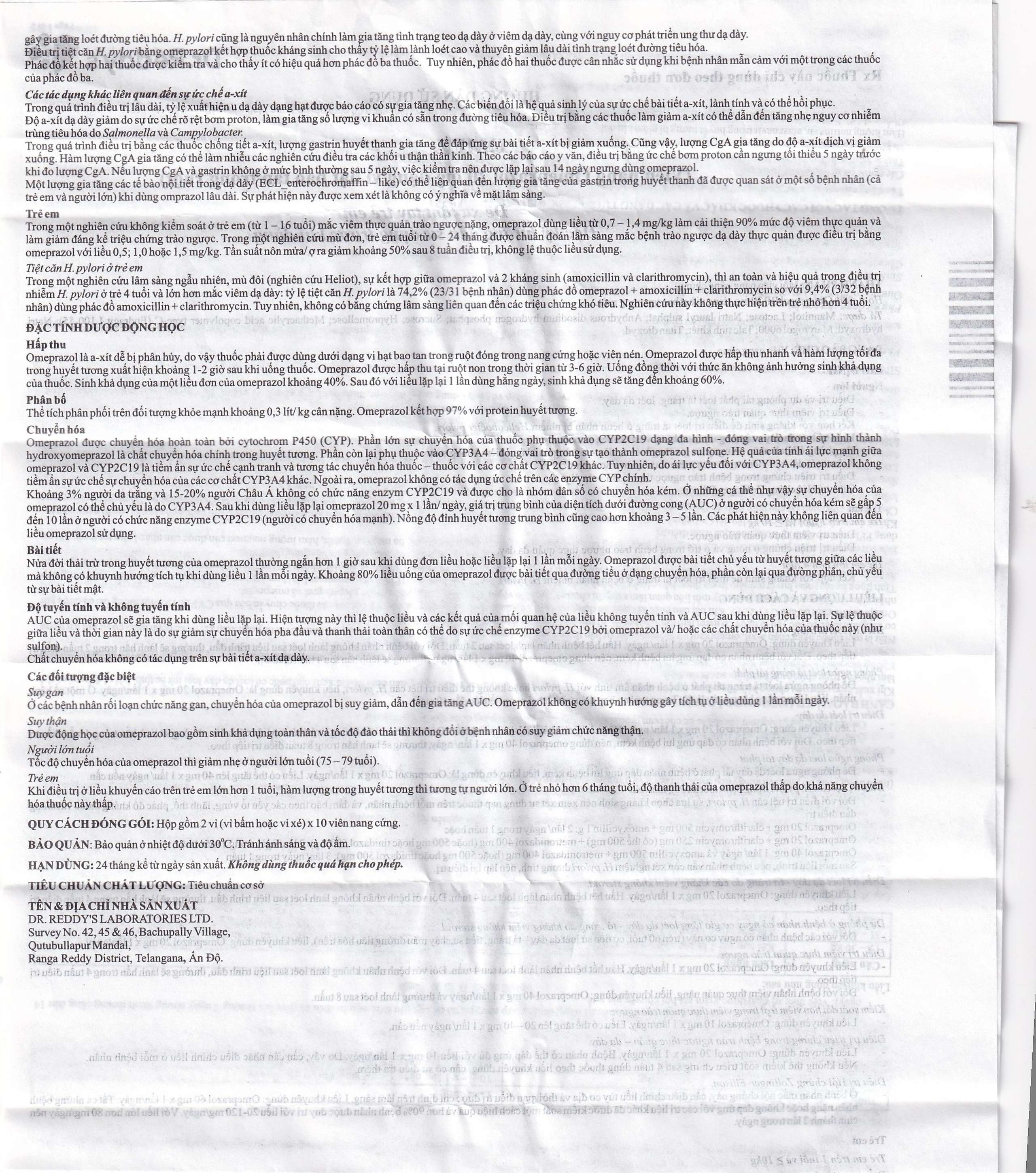 Viên nang cứng Omez 20mg Dr.Reddy's điều trị và dự phòng tái phát loét tá tràng (2 vỉ x 10 viên)