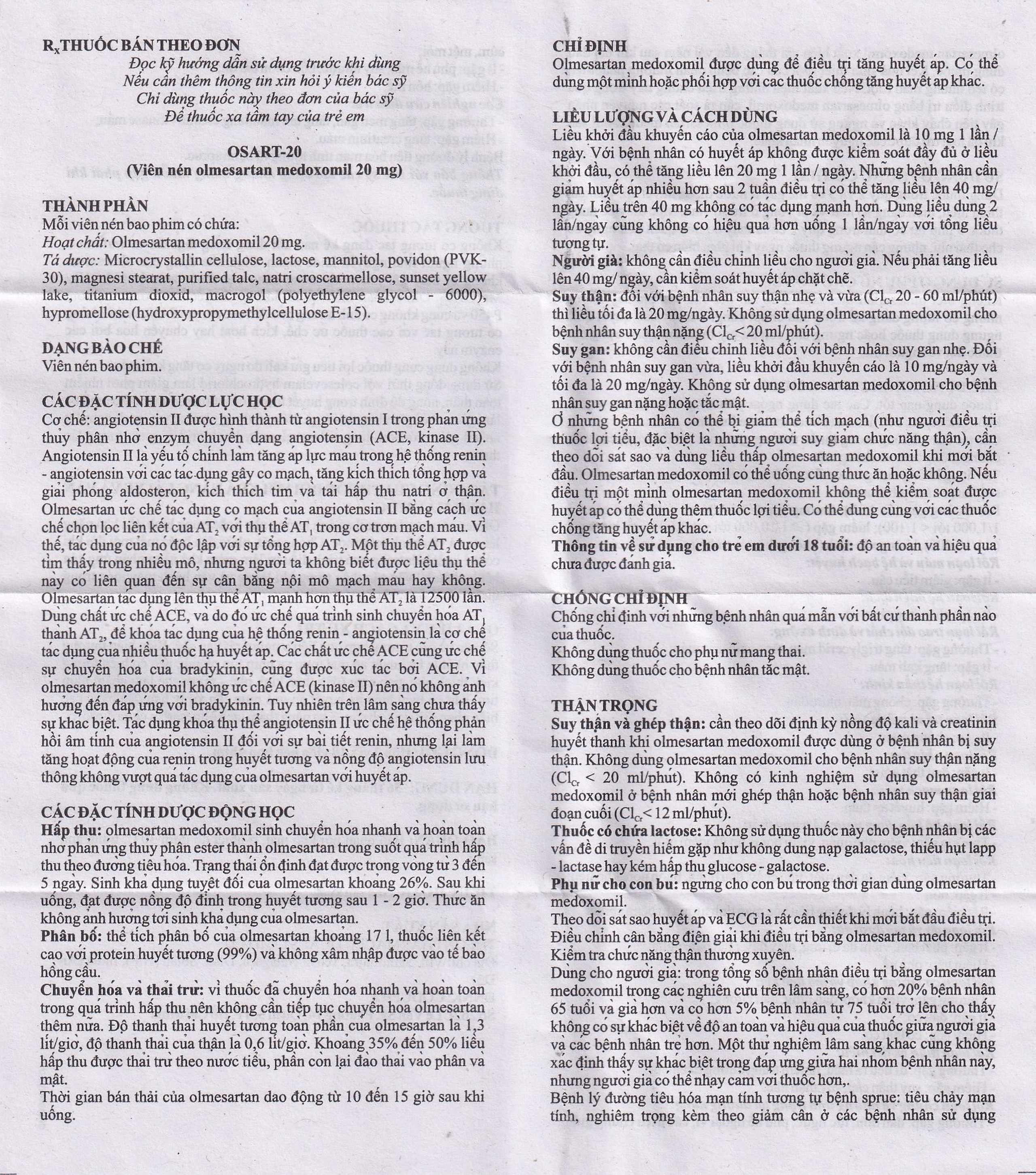 Viên nén Osart-20 Theon Pharma điều trị tăng huyết áp, xơ vữa động mạch (3 vỉ x 10 viên)