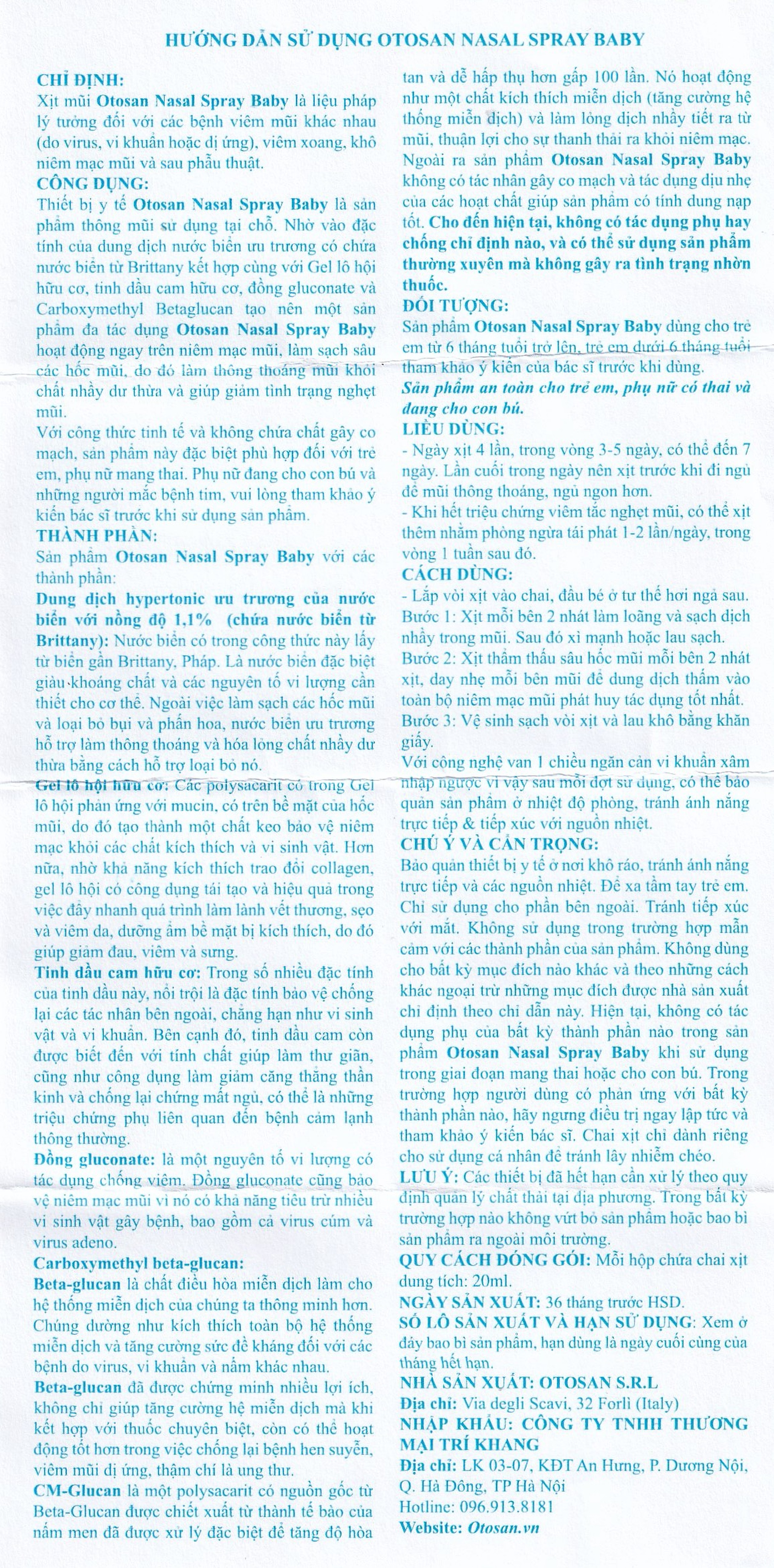 Xịt mũi trẻ em Otosan Nasal Spray Baby 20ml hỗ trợ điều trị viêm mũi,xoang cho trẻ