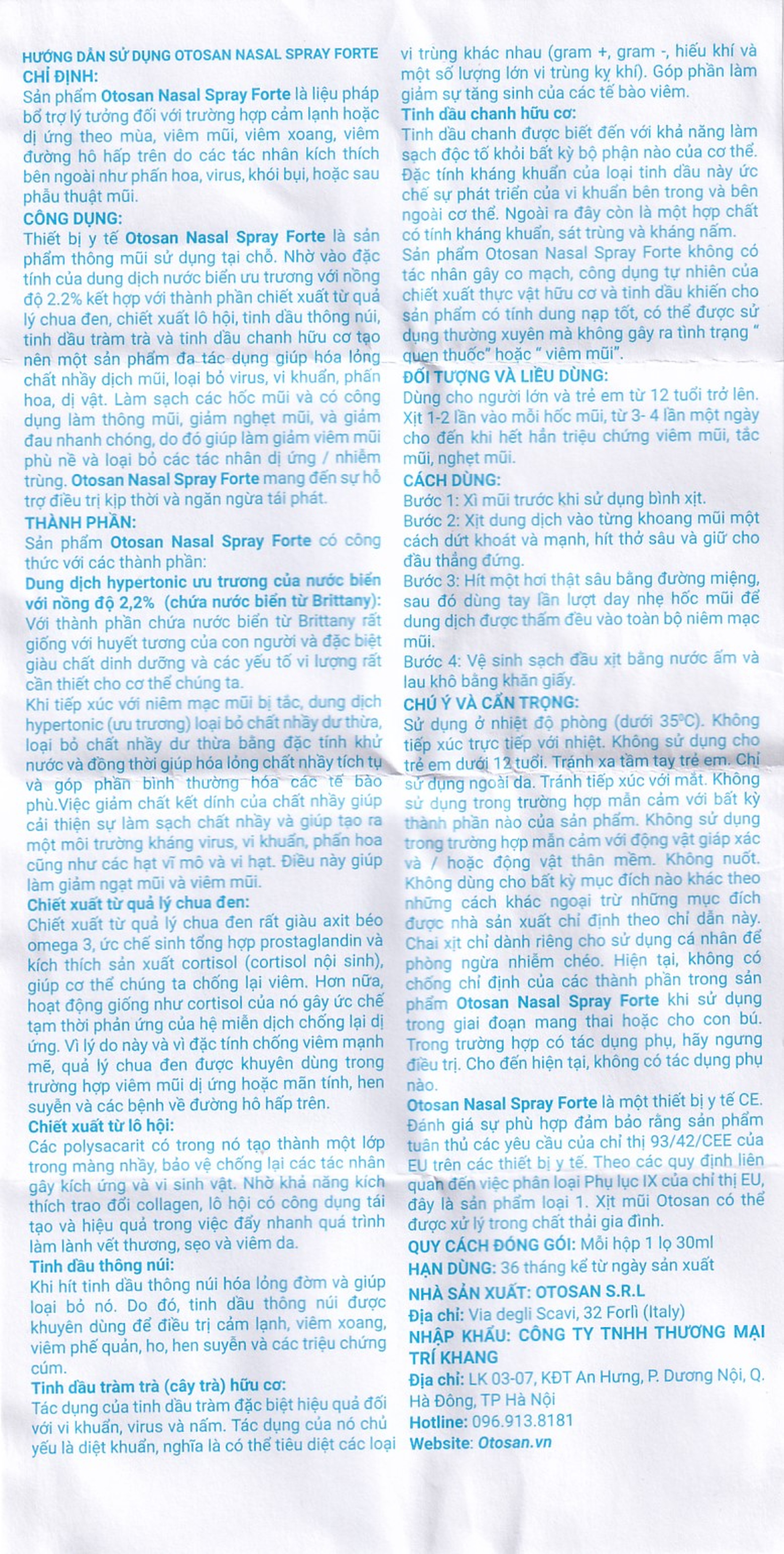 Xịt mũi người lớn Otosan Nasal Spray Forte 30ml hỗ trợ điều trị viêm mũi, viêm xoang