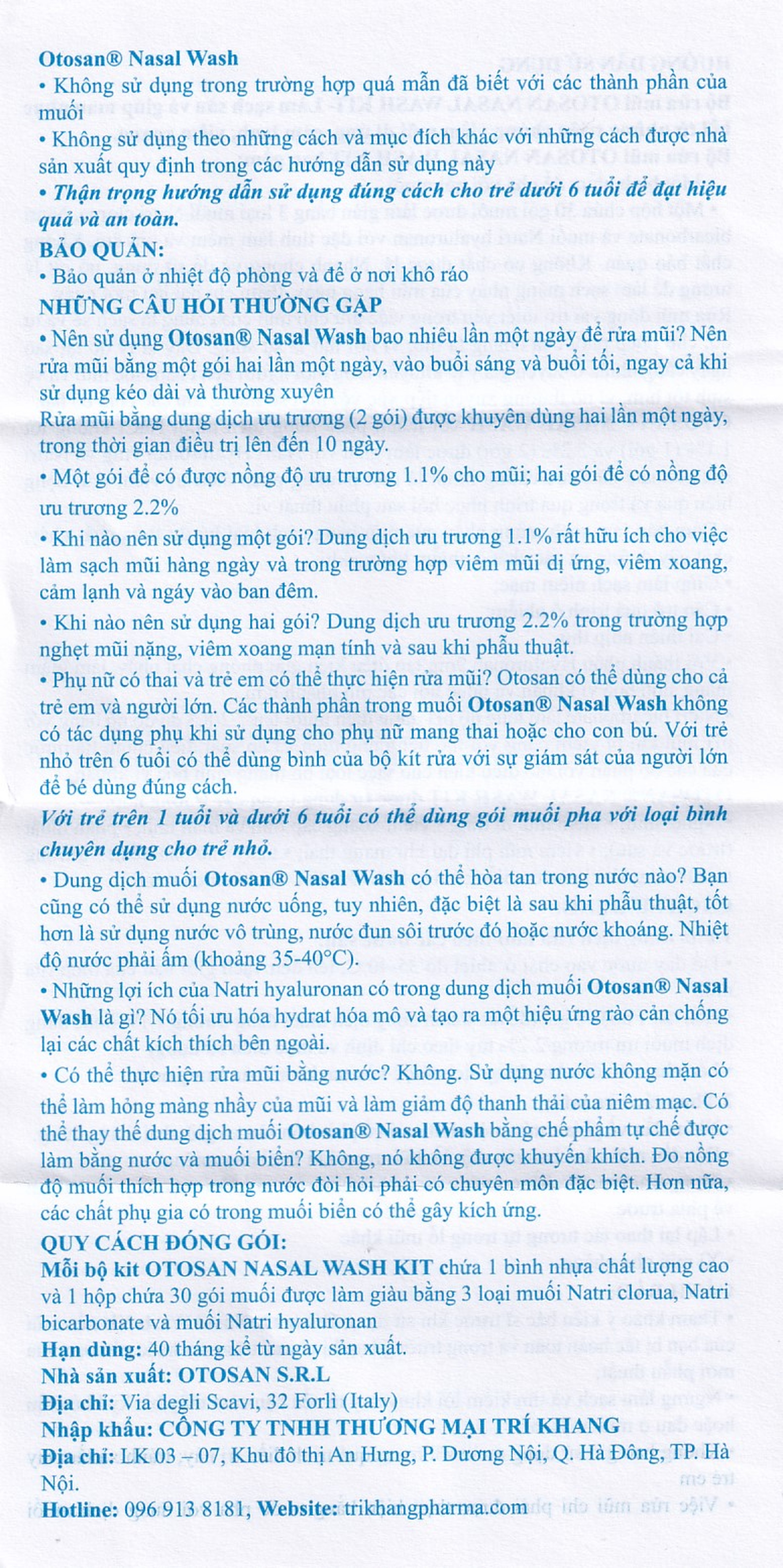 Muối rửa mũi xoang Otosan Nasal Wash (30 gói) làm sạch sâu, ngừa viêm xoang, viêm mũi dành cho trẻ từ 1 tuổi trở lên
