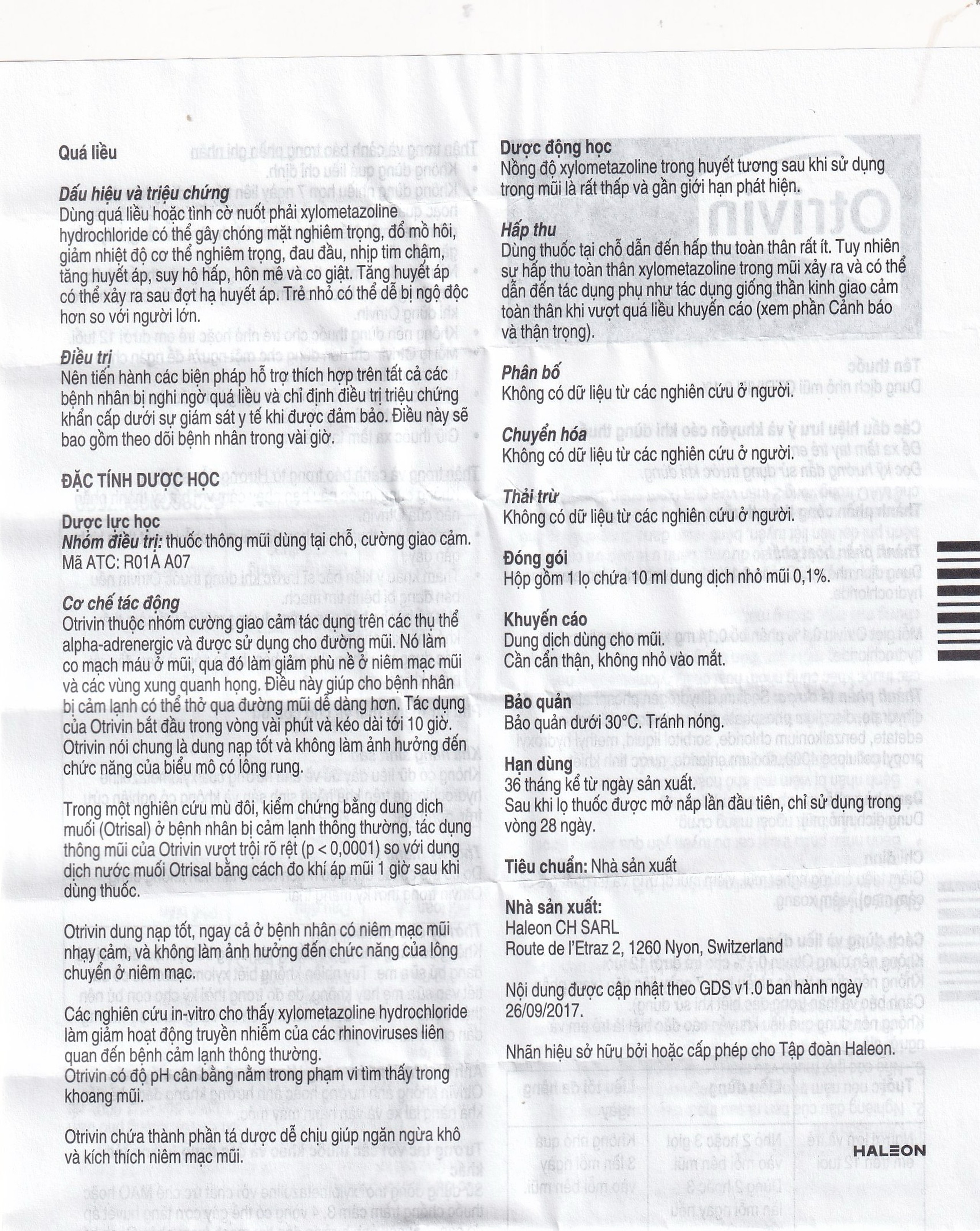 Thuốc nhỏ mũi Otrivin 0.1% GSK điều trị nghẹt mũi, sung huyết mũi họng (10ml)