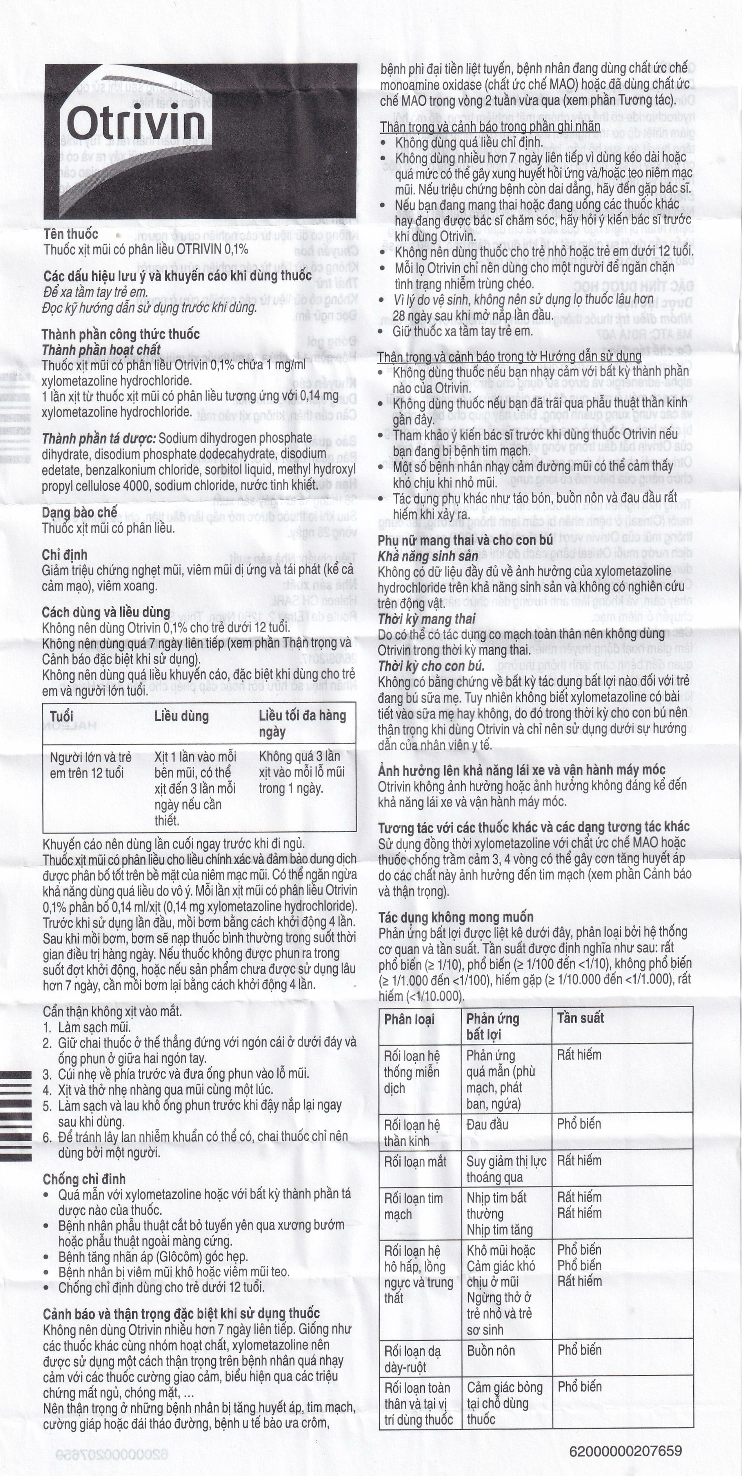 Thuốc xịt mũi Otrivin 0.1% GSK điều trị nghẹt mũi, sung huyết mũi (10ml) 
