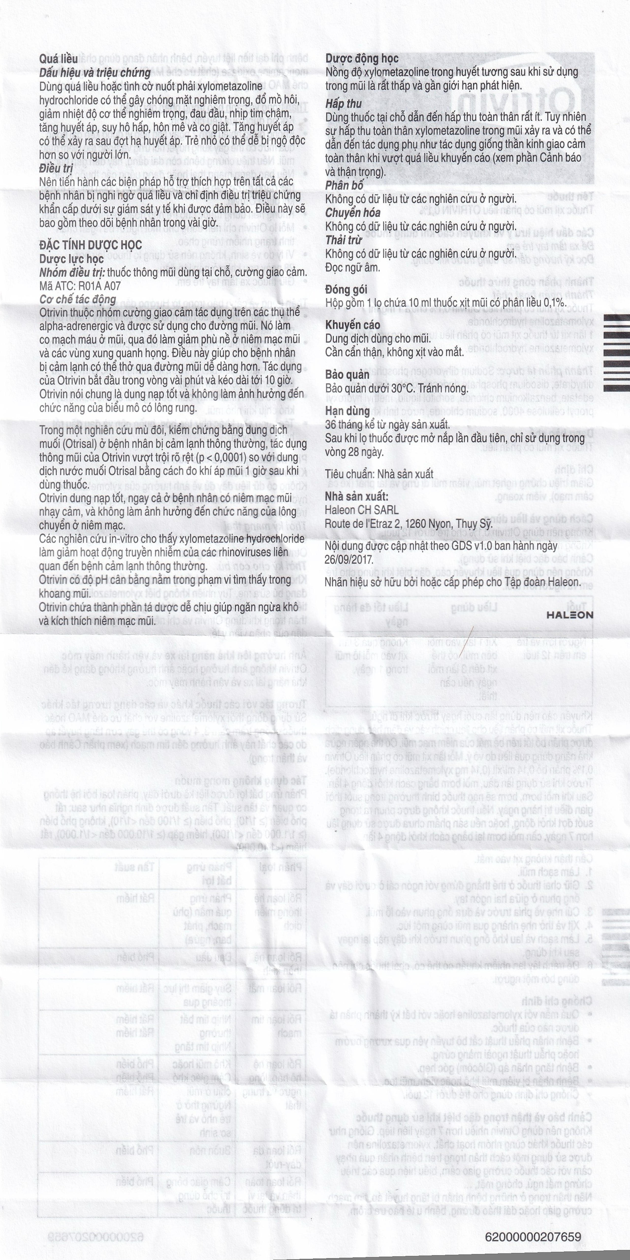 Thuốc xịt mũi Otrivin 0.1% GSK điều trị nghẹt mũi, sung huyết mũi (10ml) 