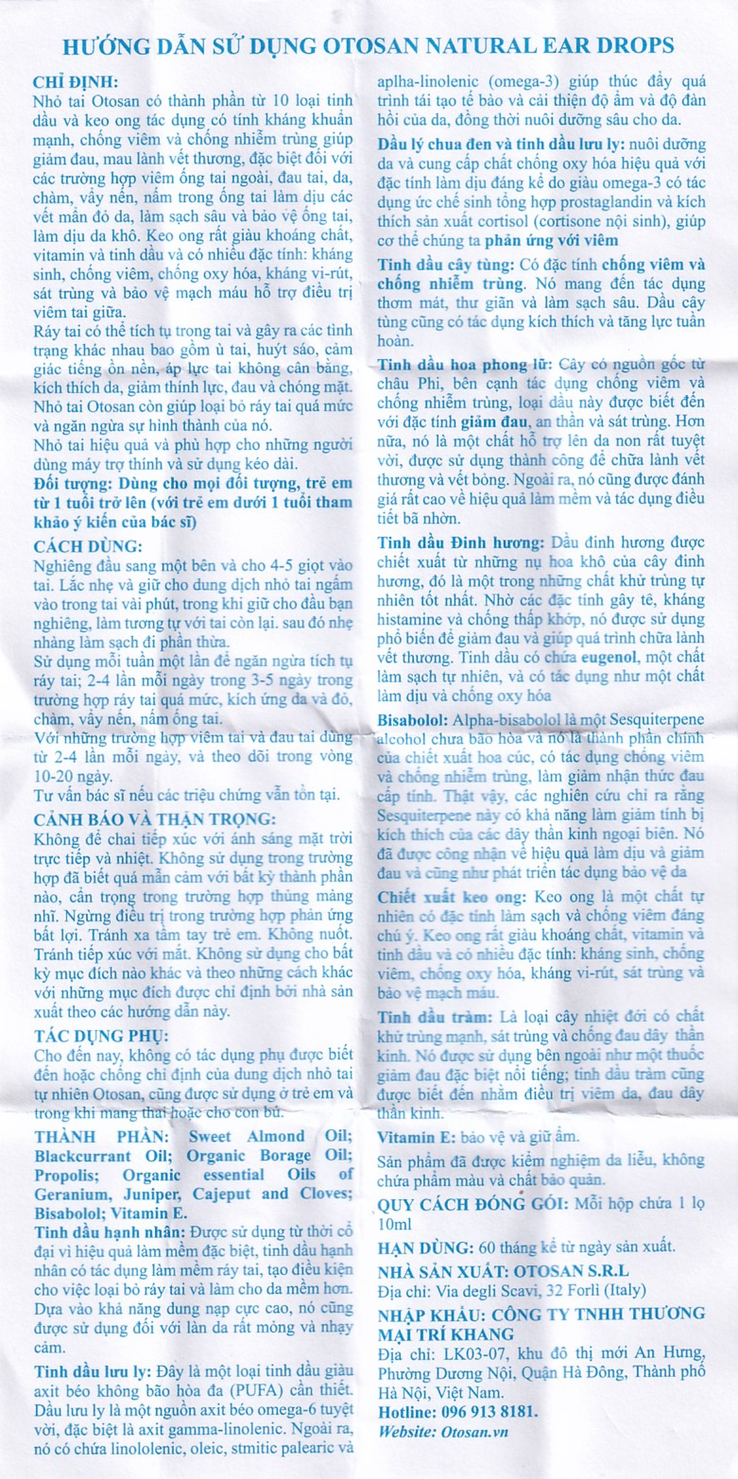 Dung dịch nhỏ tai Otosan Natural Ear Drops 10ml giảm đau, chống viêm, làm sạch tai