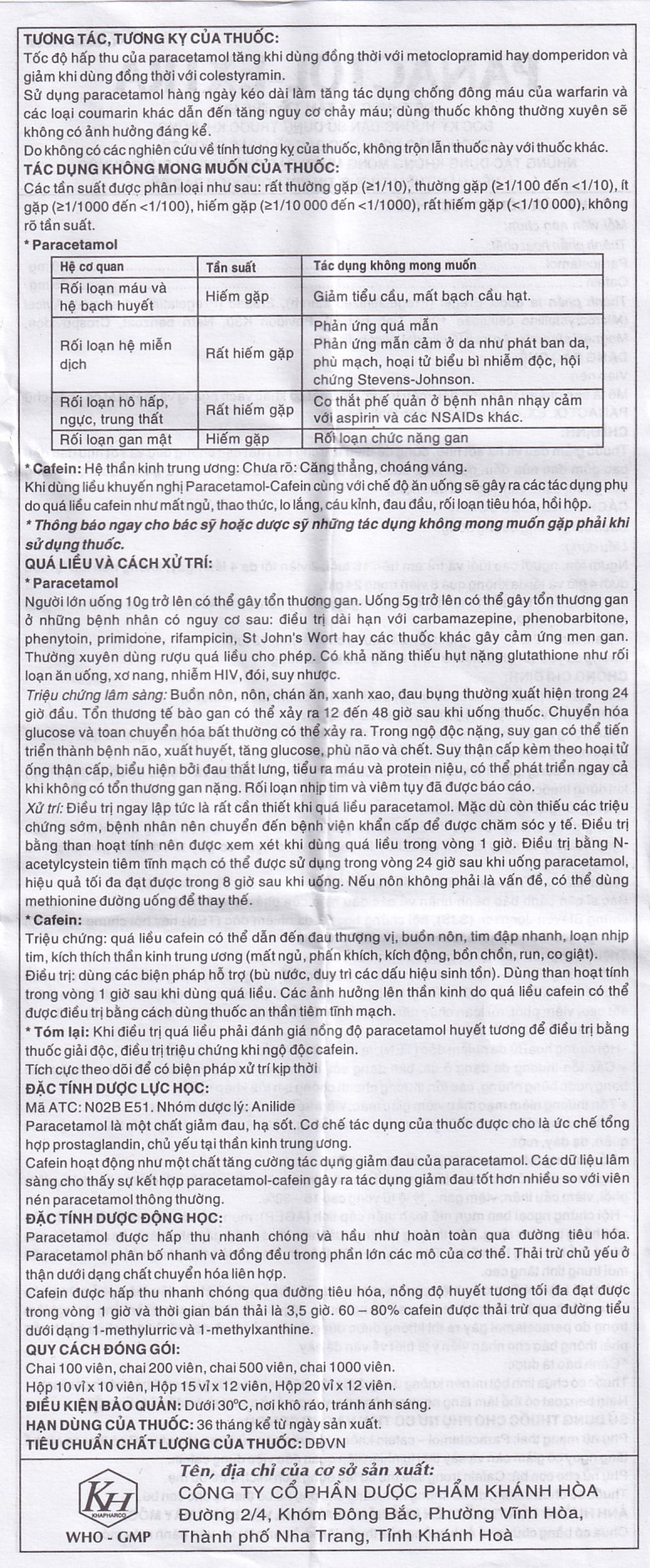 Viên nén Panactol Extra Khapharco hạ sốt, giảm đau (10 vỉ x 10 viên)