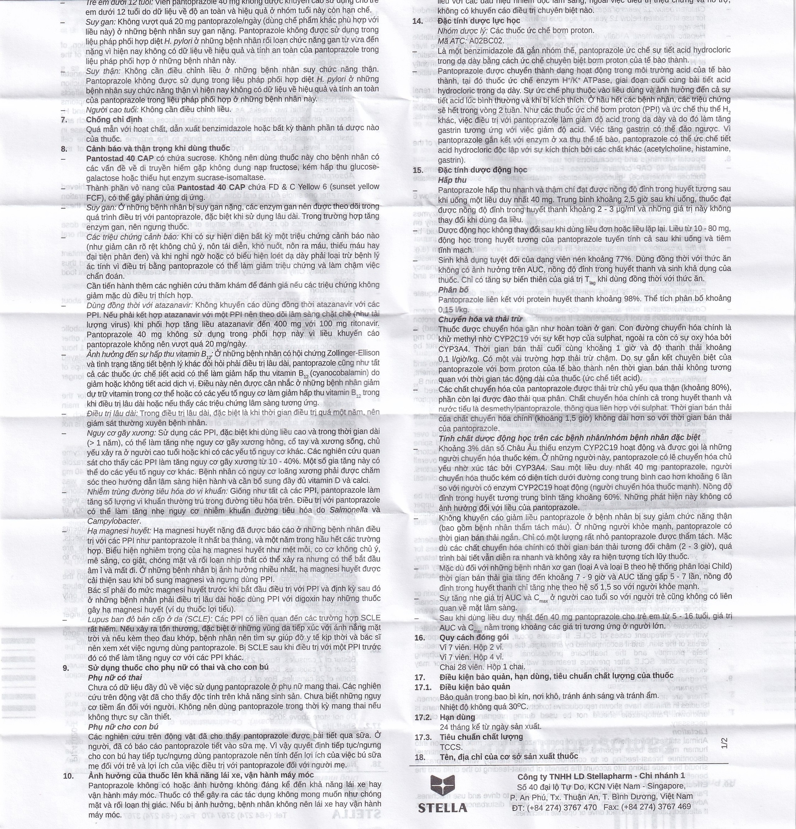 Thuốc Pantostad 40 CAP Stella điều trị viêm thực quản (4 vỉ x 7 viên)