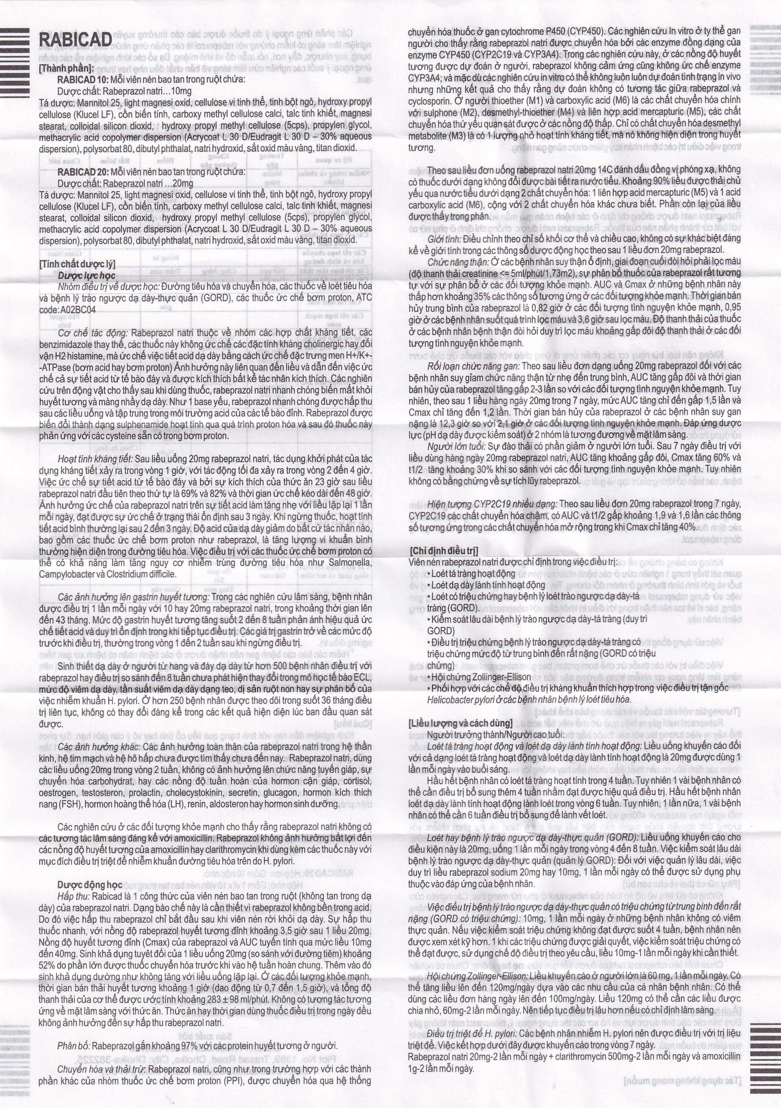 Thuốc Rabicad 20 Cadila điều trị viêm loét dạ dày, tá tràng (1 vỉ x 10 viên)
