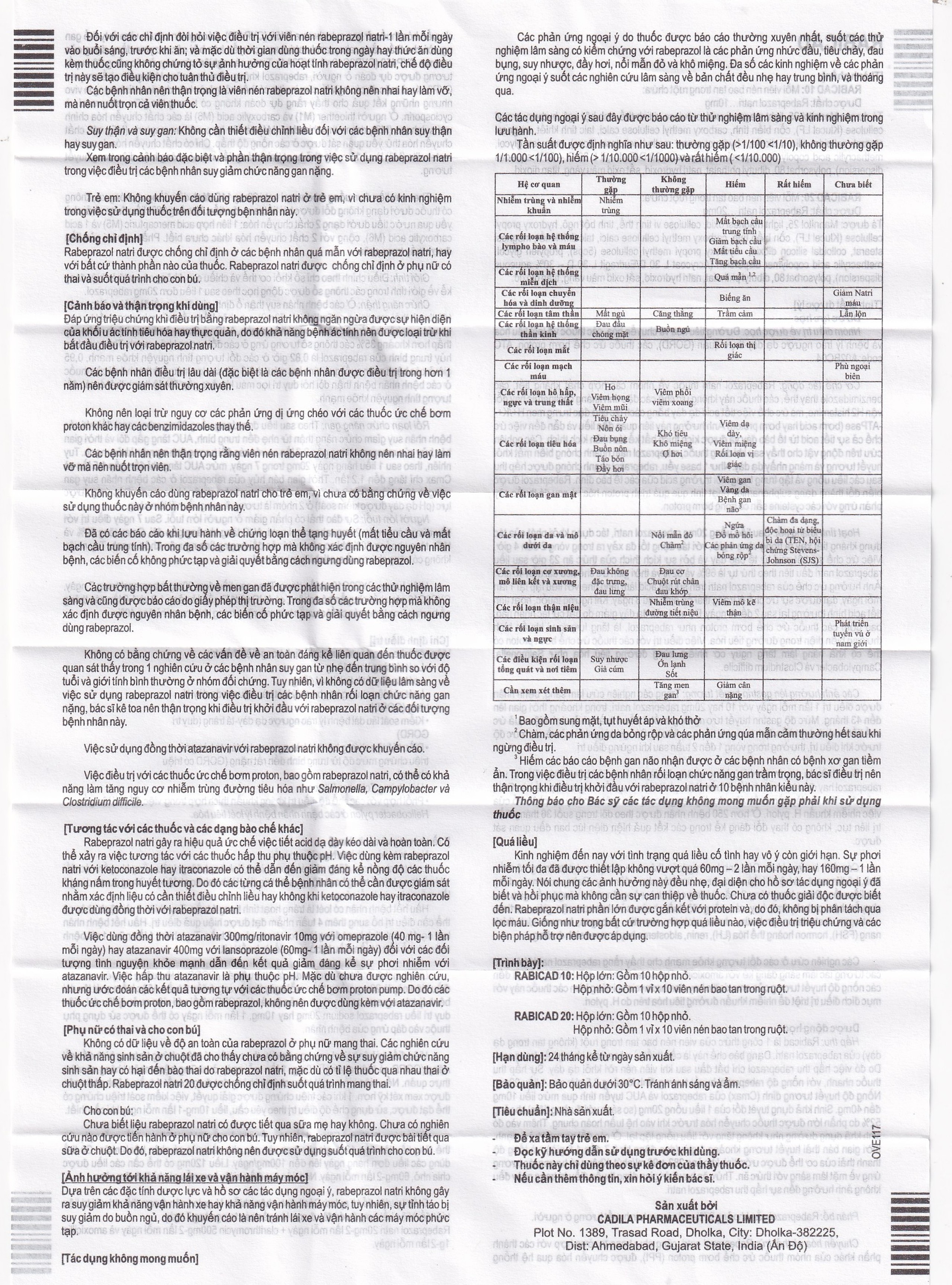 Thuốc Rabicad 20 Cadila điều trị viêm loét dạ dày, tá tràng (1 vỉ x 10 viên)