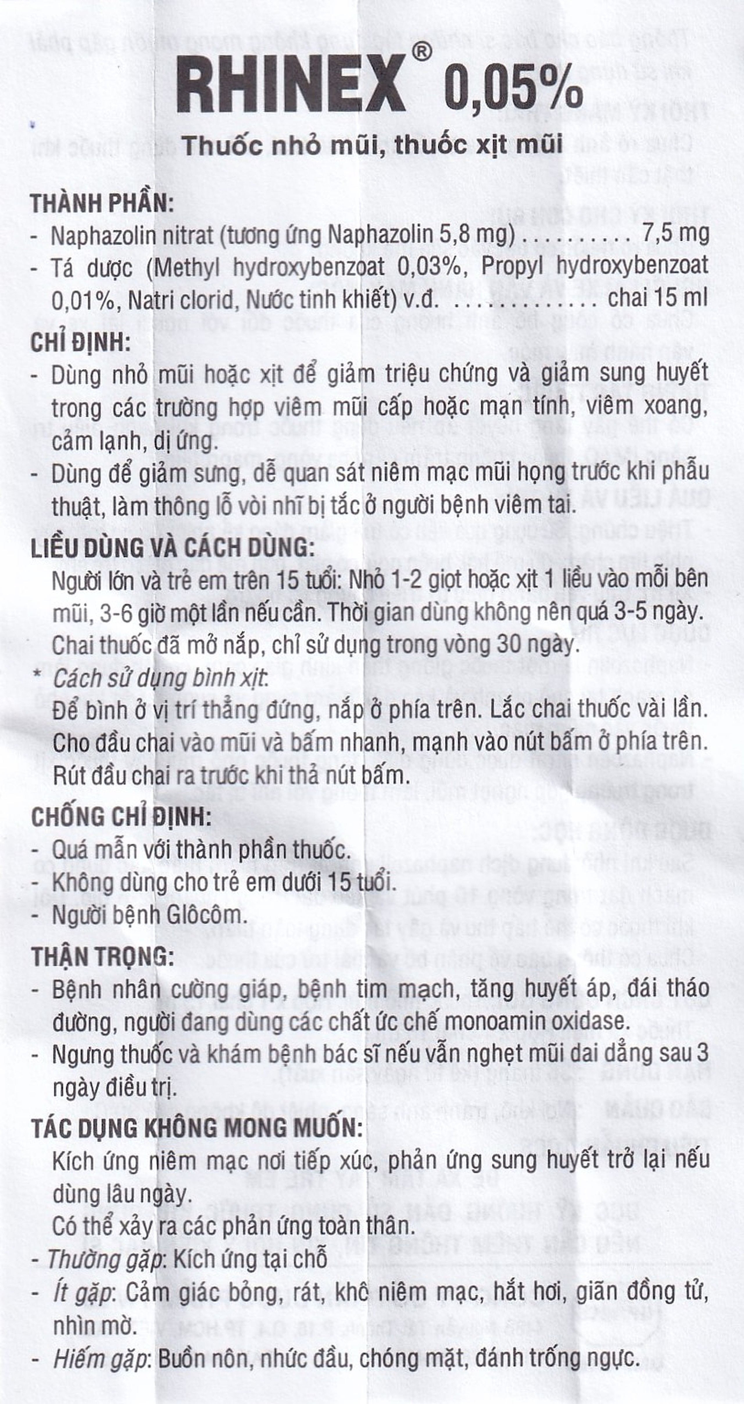 Thuốc nhỏ mũi Rhinex 0.05% Uphace giảm sung huyết, viêm xoang, viêm mũi dị ứng (15ml)