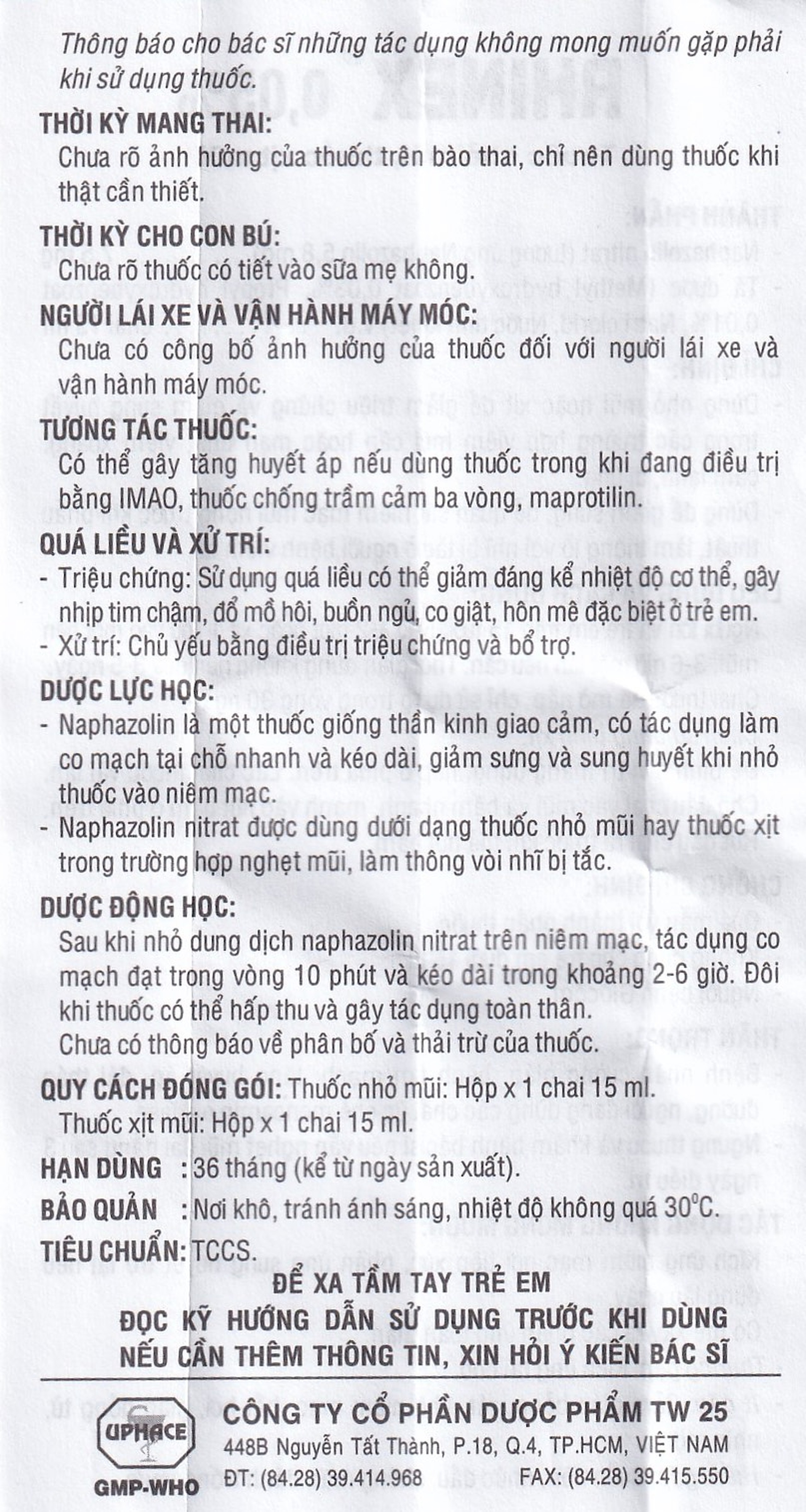 Thuốc nhỏ mũi Rhinex 0.05% Uphace giảm sung huyết, viêm xoang, viêm mũi dị ứng (15ml)