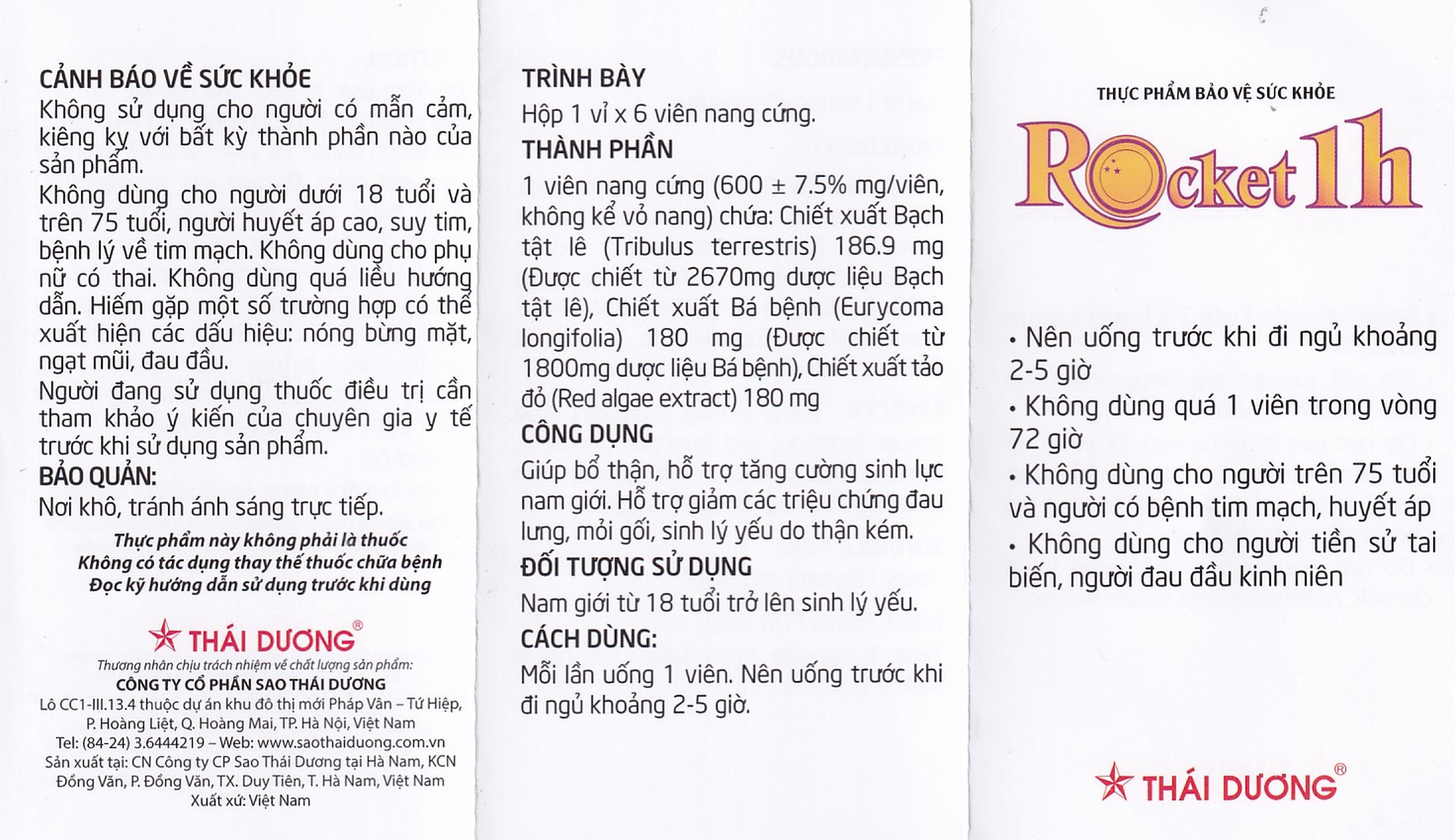 Viên uống Rocket 1h Thái Dương giúp bổ thận dương, tăng cường sinh lực (6 viên)